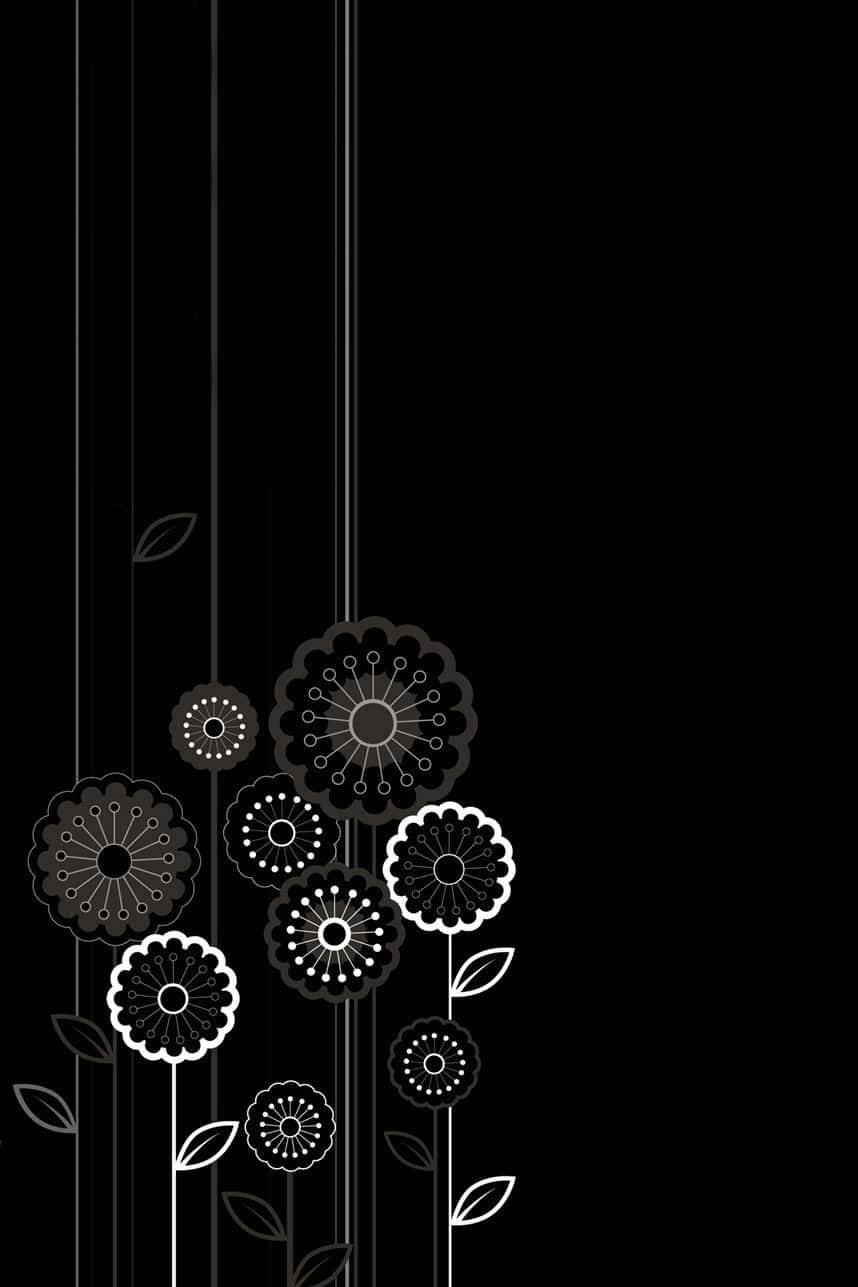 Dark Cute Flowers iPad, black and white floral pattern, geometric petals, HD Phone Wallpaper