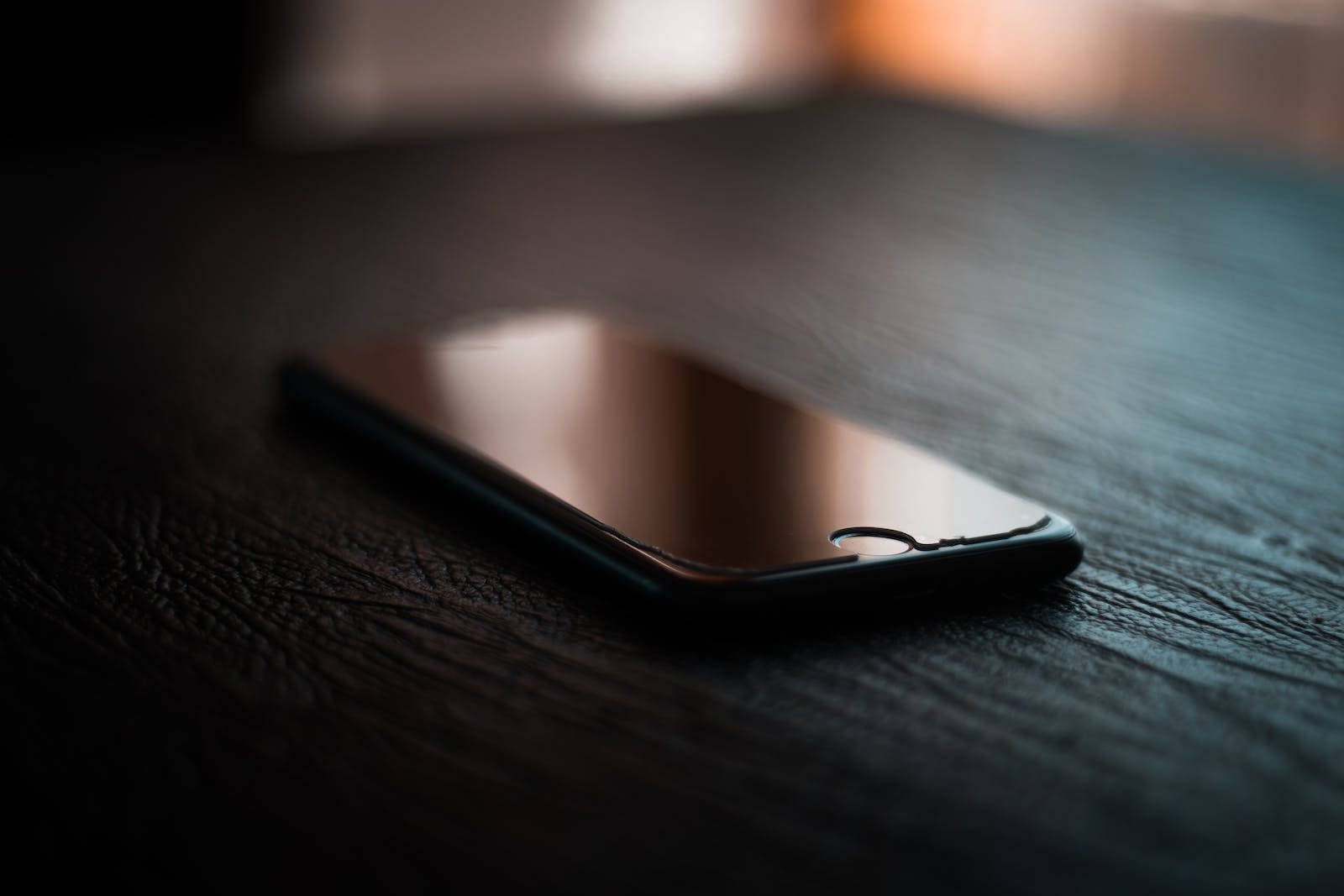 Dark iPhone 7, black smartphone, dark textured wooden surface, HD Desktop Wallpaper
