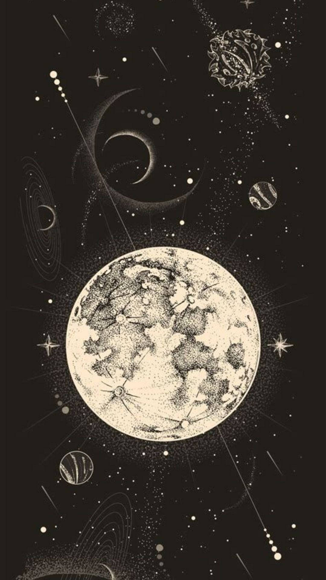 Dark iPhone, moon, planets, Full HD Phone Wallpaper