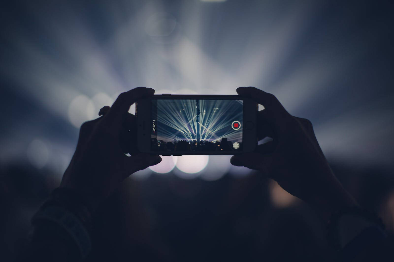 Dark iPhone, concert stage, radiant beams of light, HD Desktop Wallpaper
