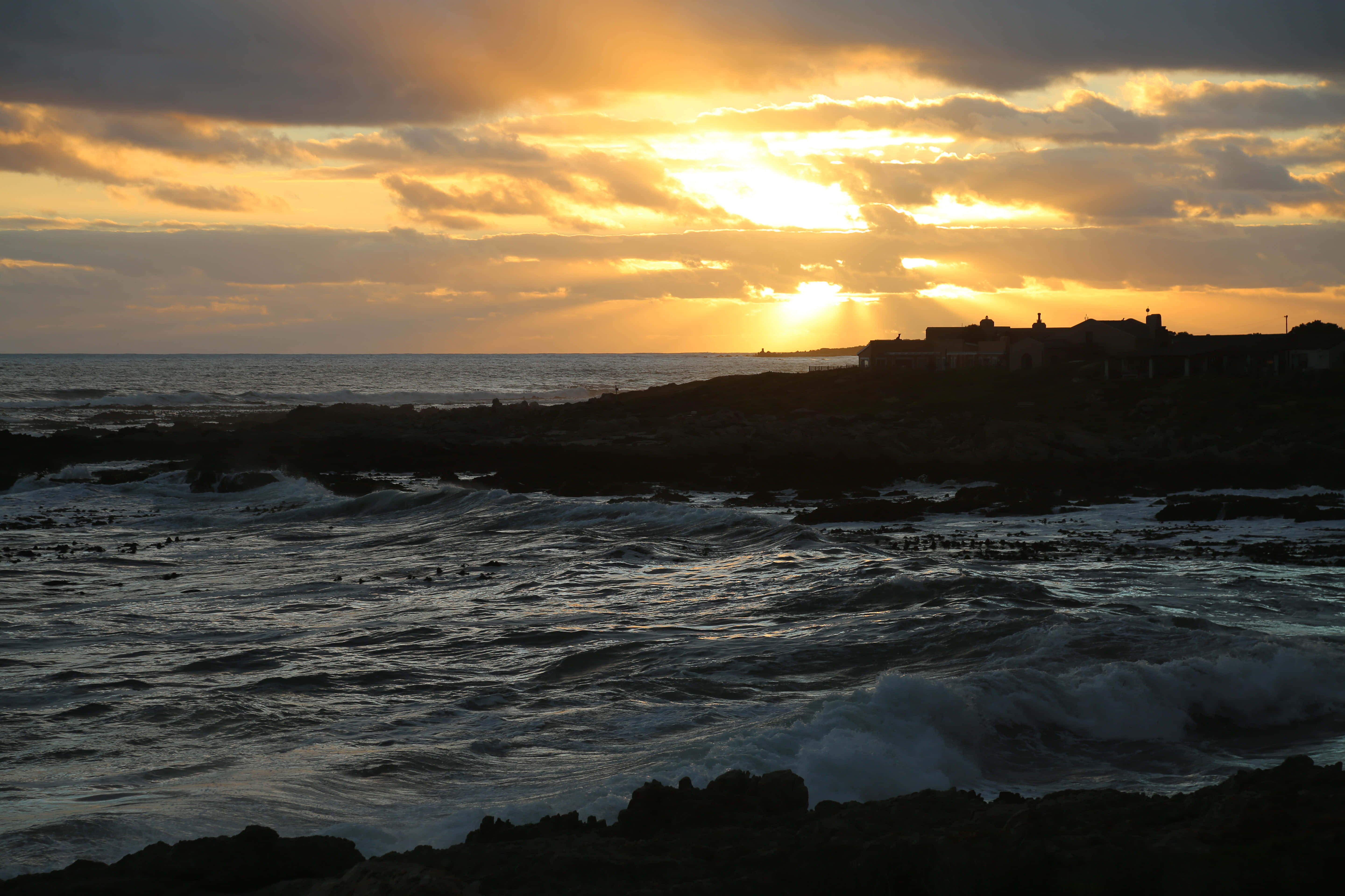 Dark Island, Sunset, golden hues, 5K Desktop Wallpaper