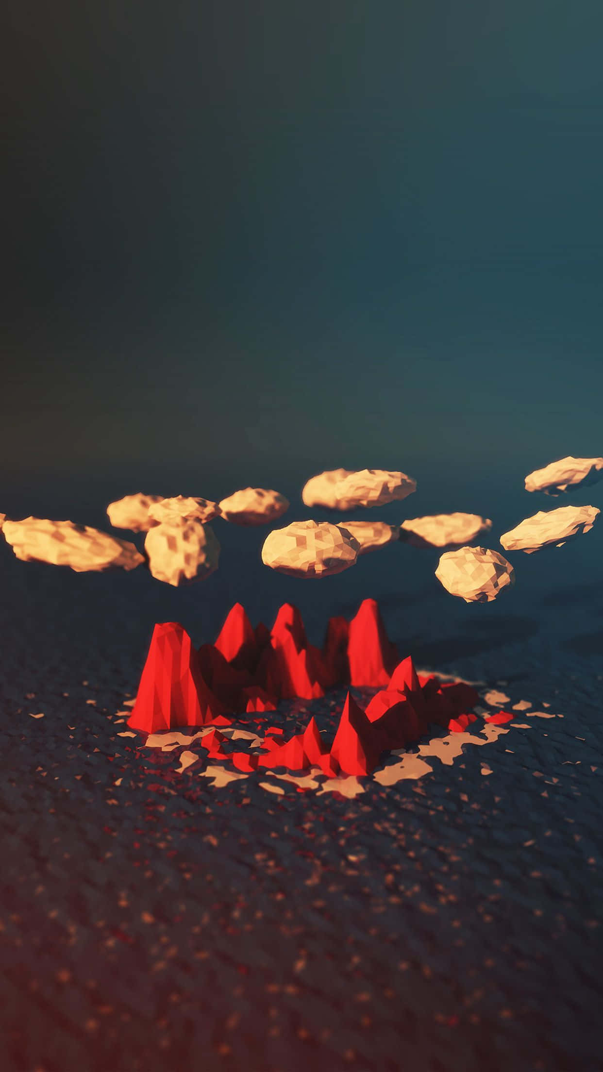 Dark Island, low-poly red mountain range, twilight sky, Full HD Phone Wallpaper