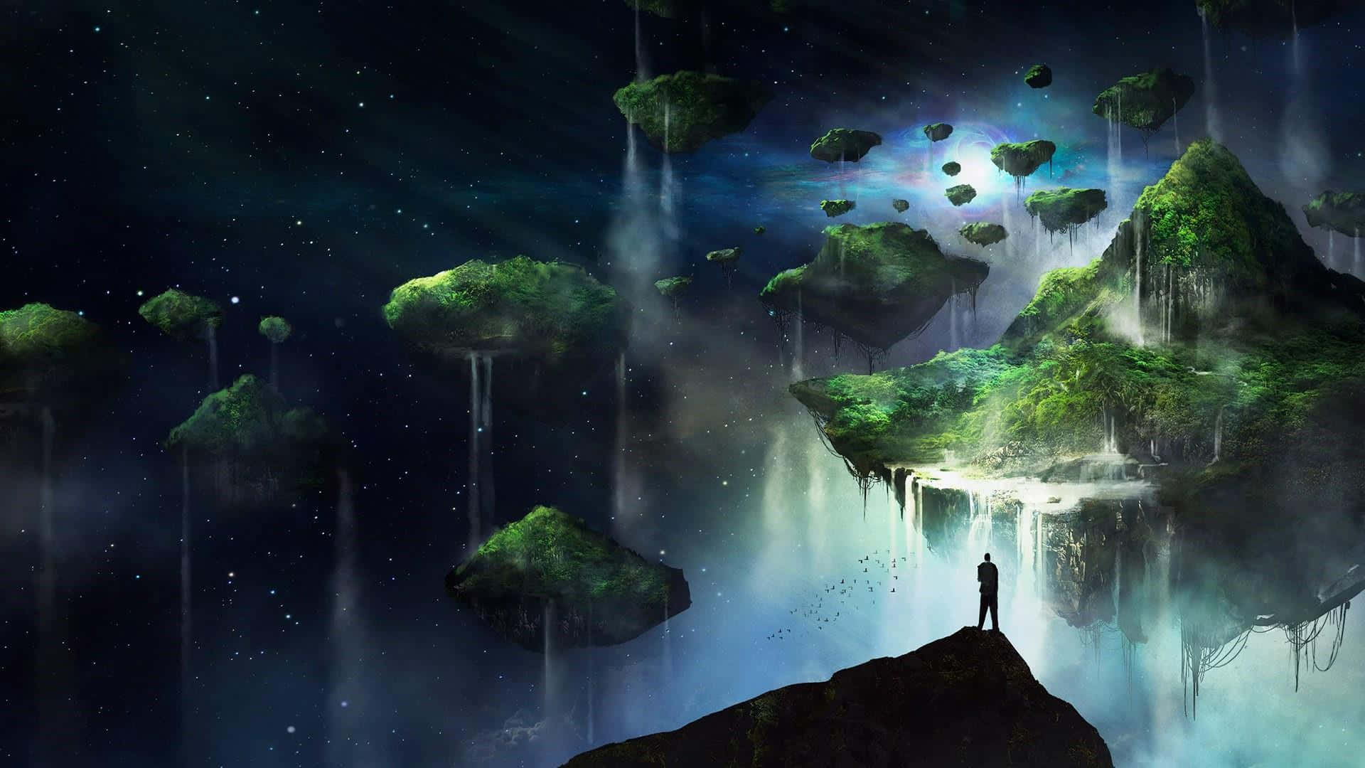Dark Island, twilight, starry sky, Full HD Desktop Wallpaper