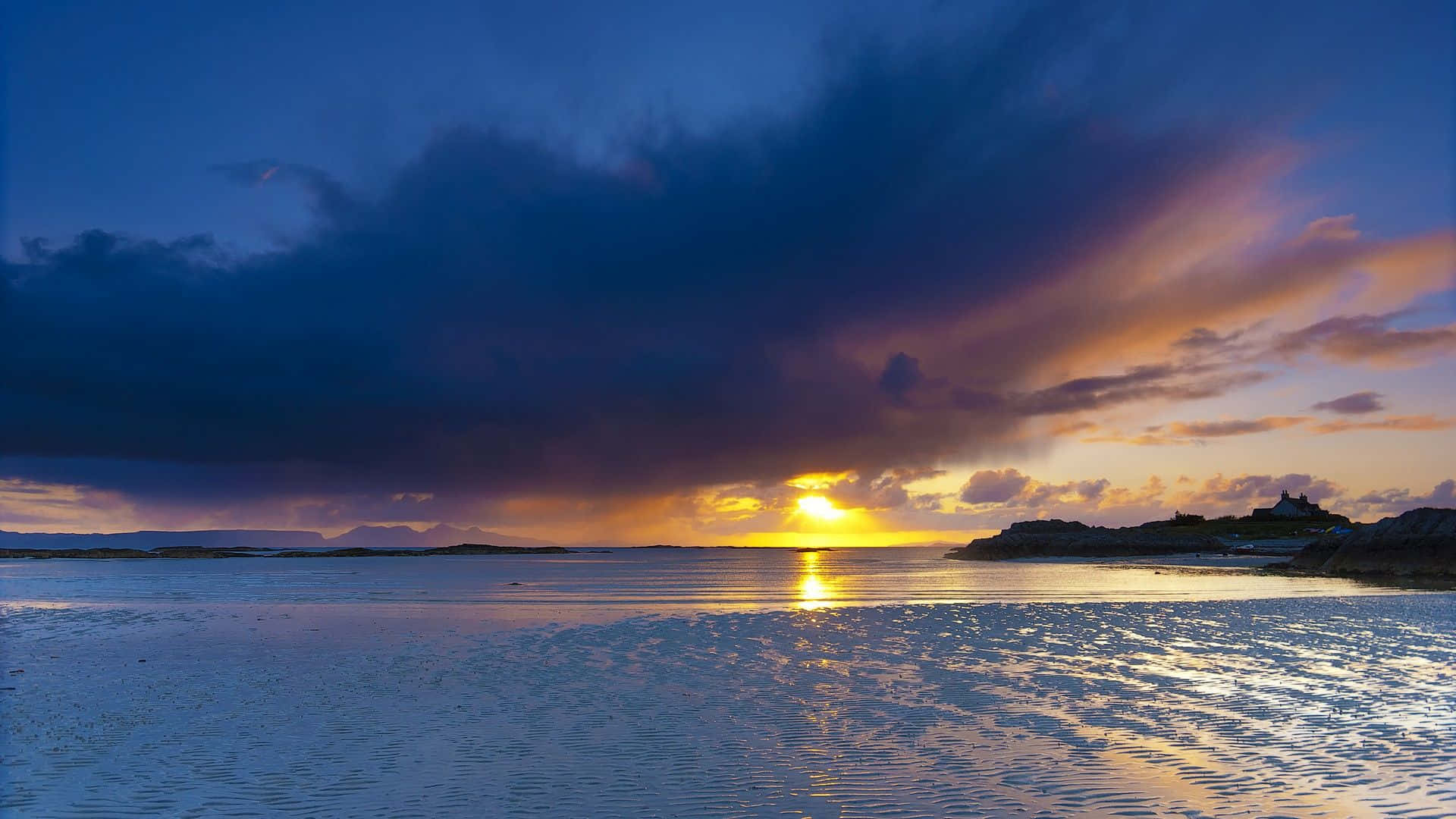 Dark Island, stormy sky, sunset, Full HD Desktop Wallpaper