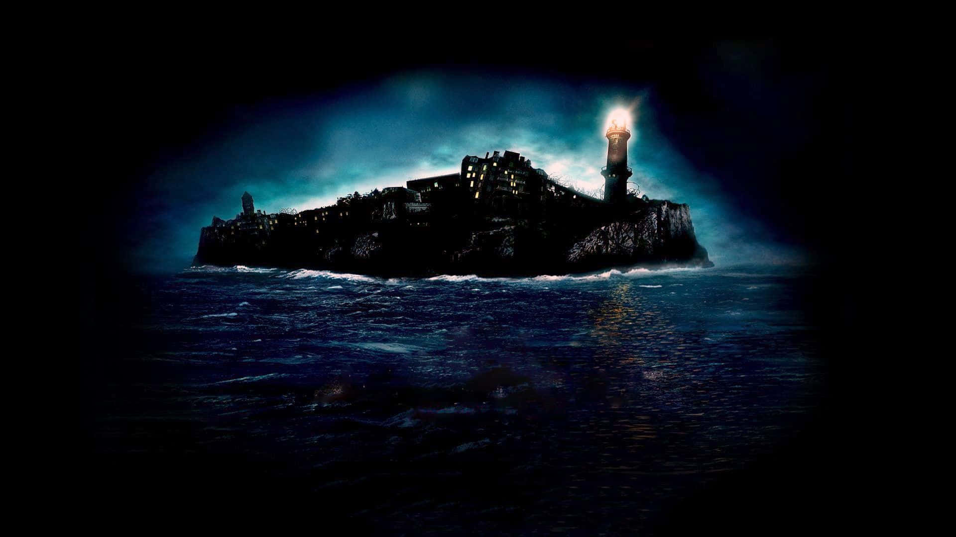 Dark Island, lighthouse, stormy night skies, Full HD Desktop Wallpaper