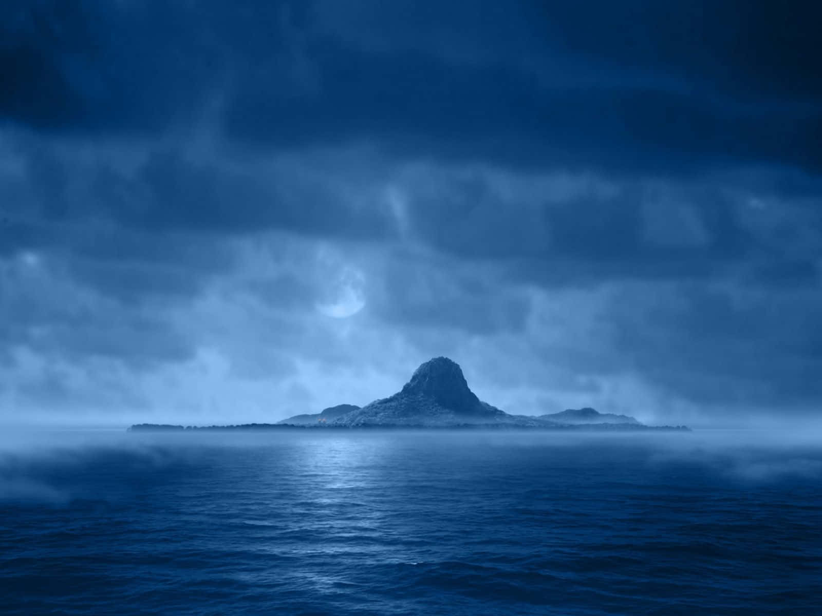Dark Island, moonlit sky, misty ocean, HD Desktop Wallpaper