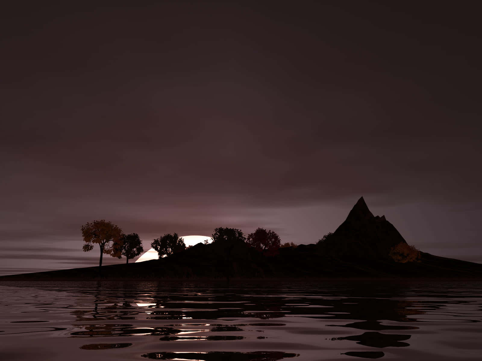 Dark Island, dusky sky, glowing moon, HD Desktop Wallpaper