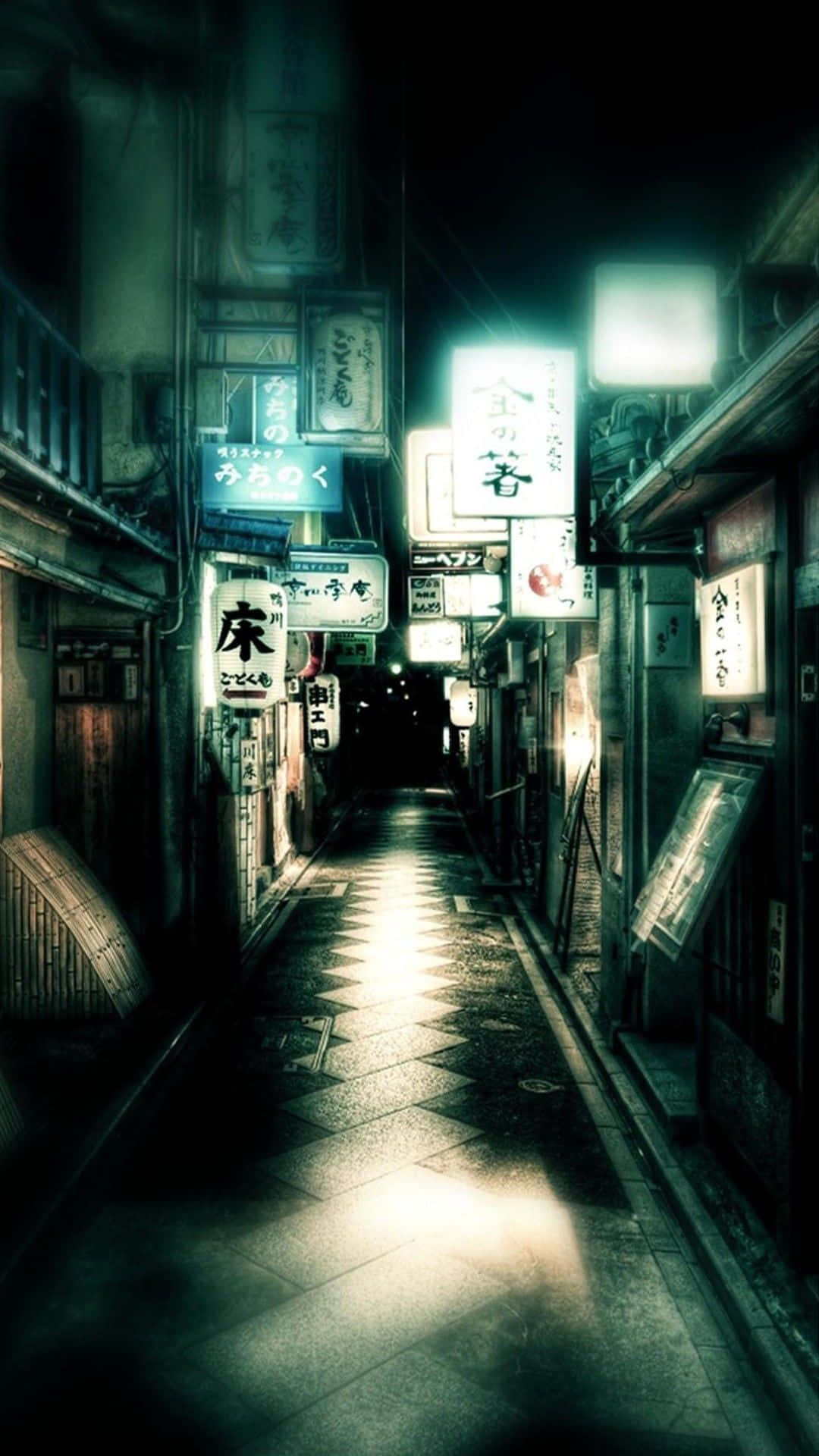 Dark Japanese, neon signs, wet stone tiles, Full HD Phone Wallpaper