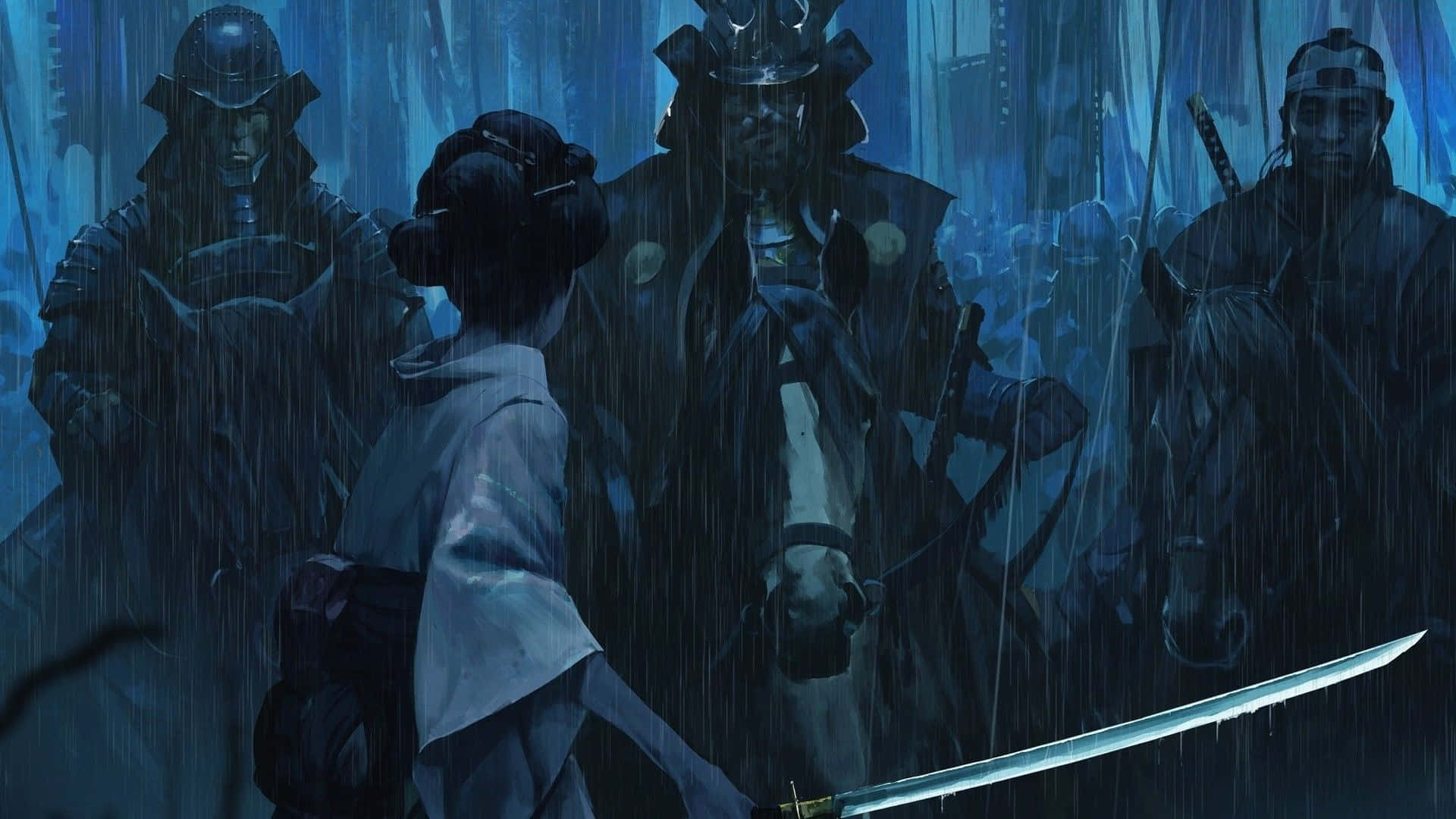 samurai woman, katana, armored warriors, Full HD Desktop Wallpaper