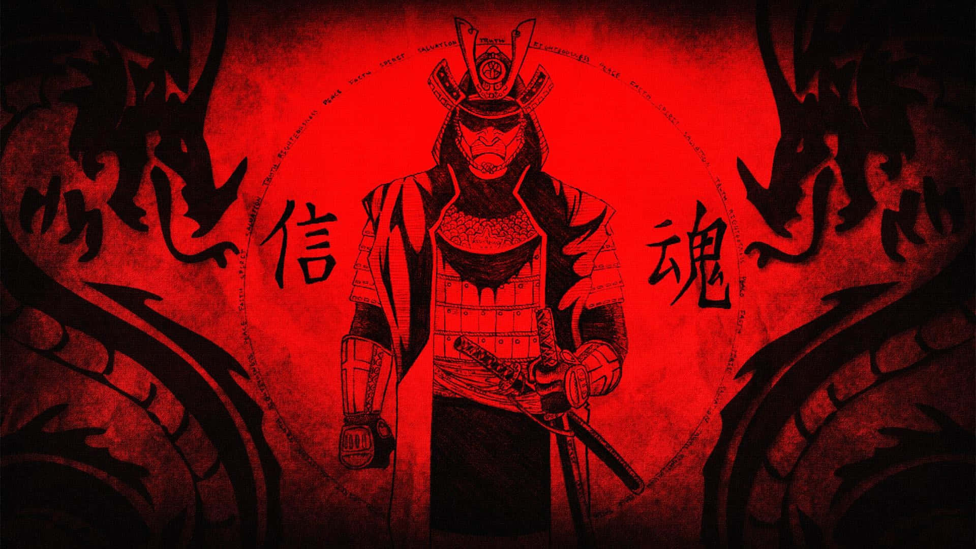 dark samurai, red, black dragons, Full HD Desktop Wallpaper