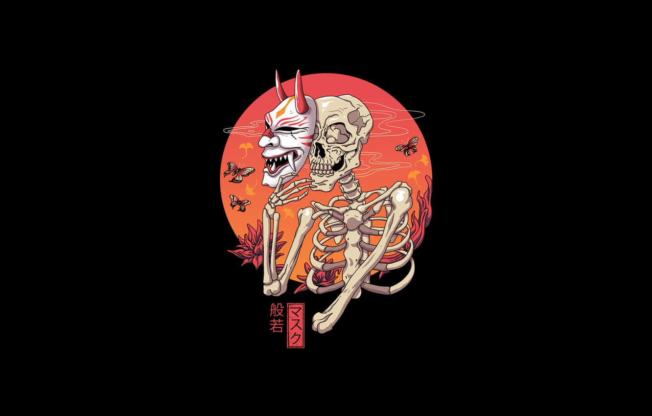 yokai 1332 x 850, demonic mask, fiery red sun, HD Desktop Wallpaper