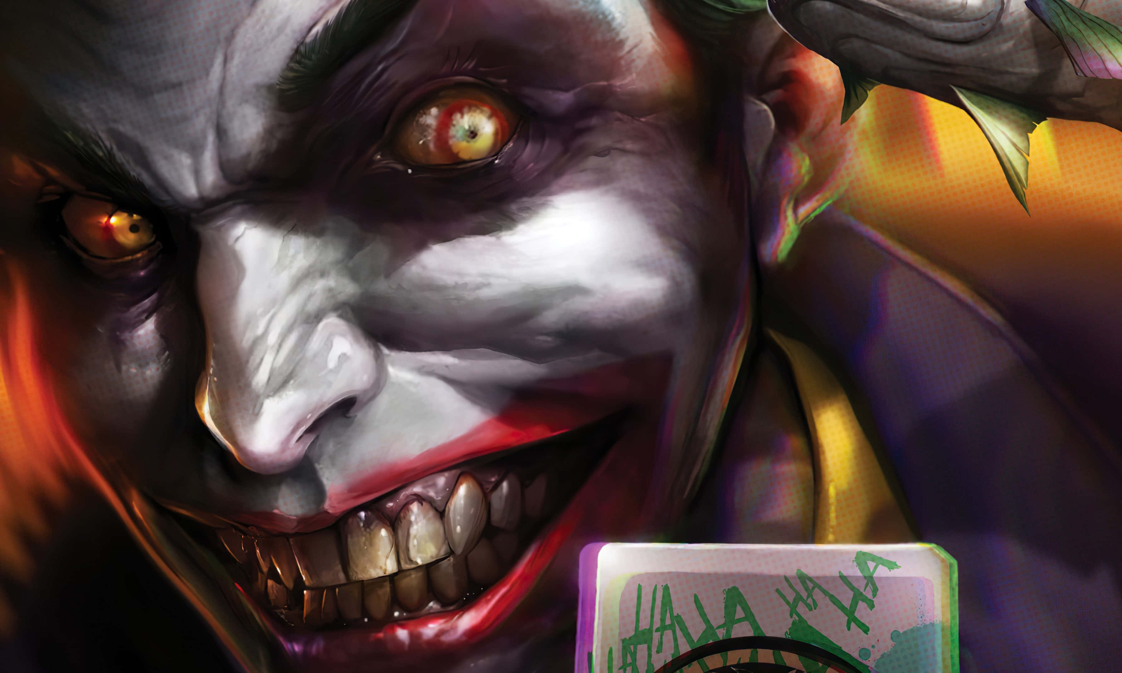 Dark Joker, glowing eyes, wide grin, 2K Desktop Wallpaper