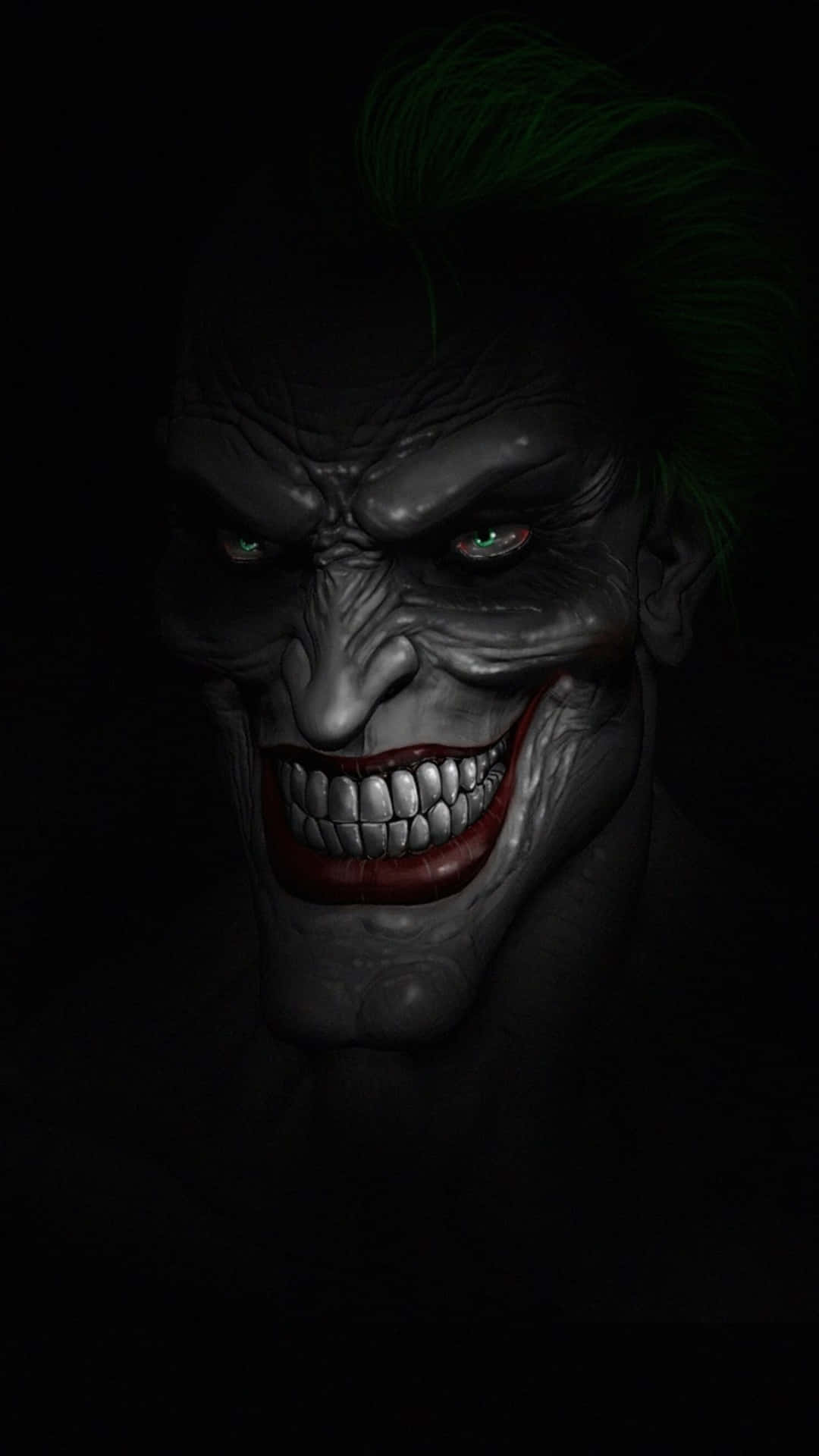 Dark Joker, glowing green eyes, wide sinister grin, Full HD Phone Wallpaper