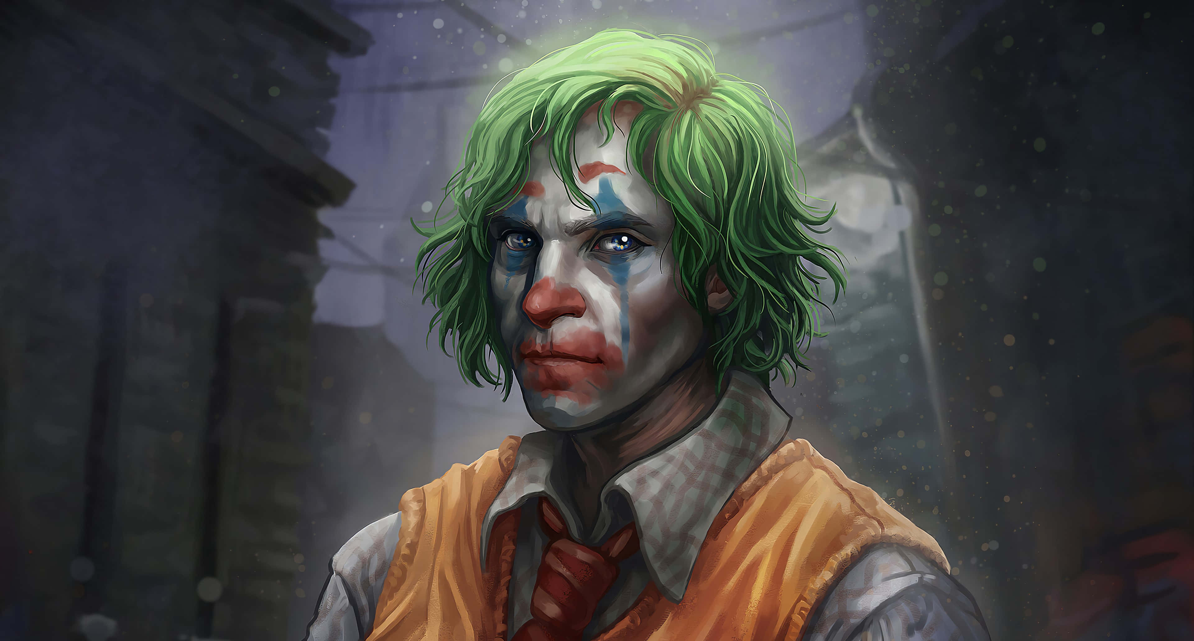 Dark Joker, green hair, smeared makeup, 4K Desktop Wallpaper