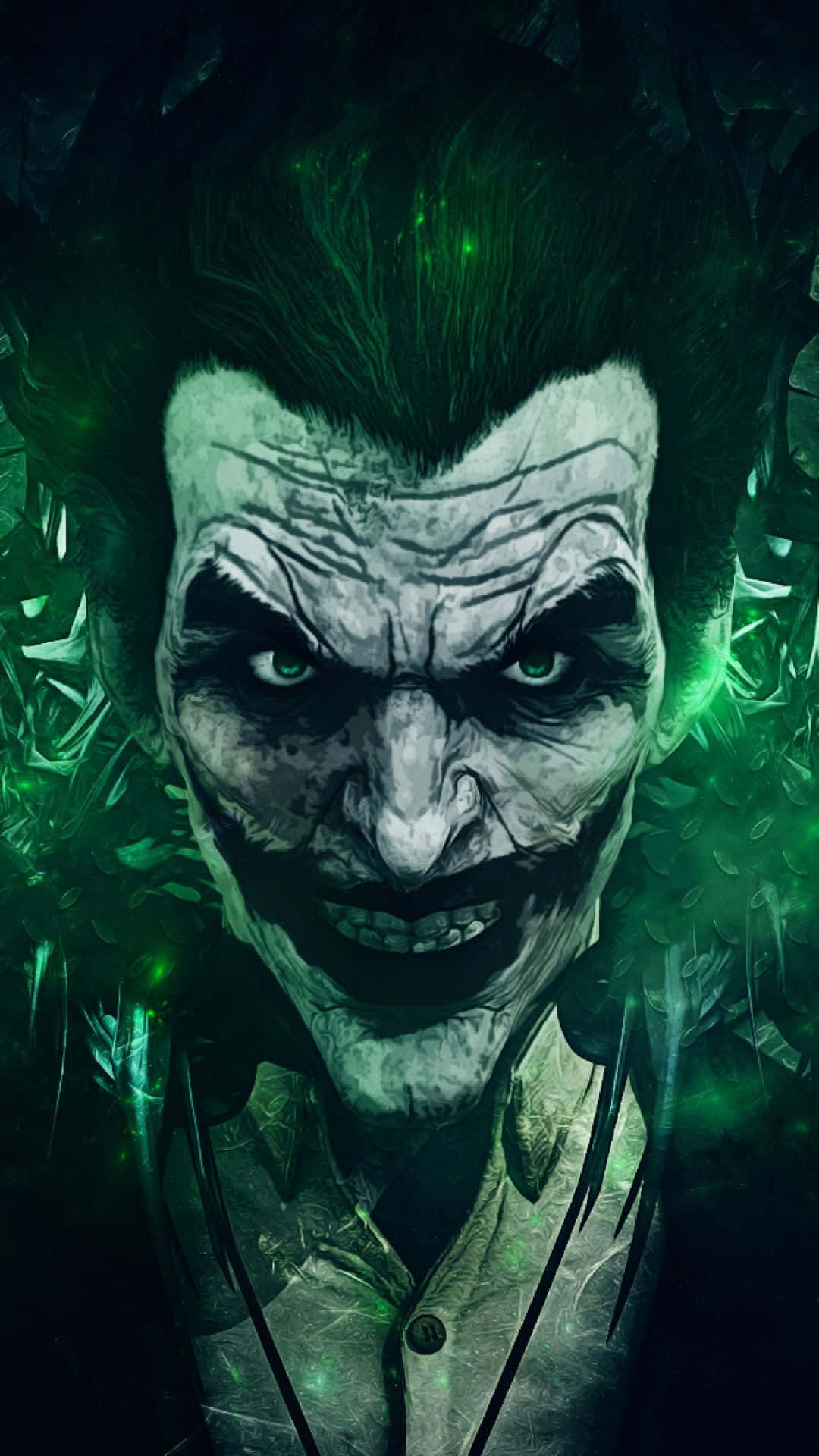 Joker, glowing green eyes, chaotic green hair, Full HD Phone Wallpaper