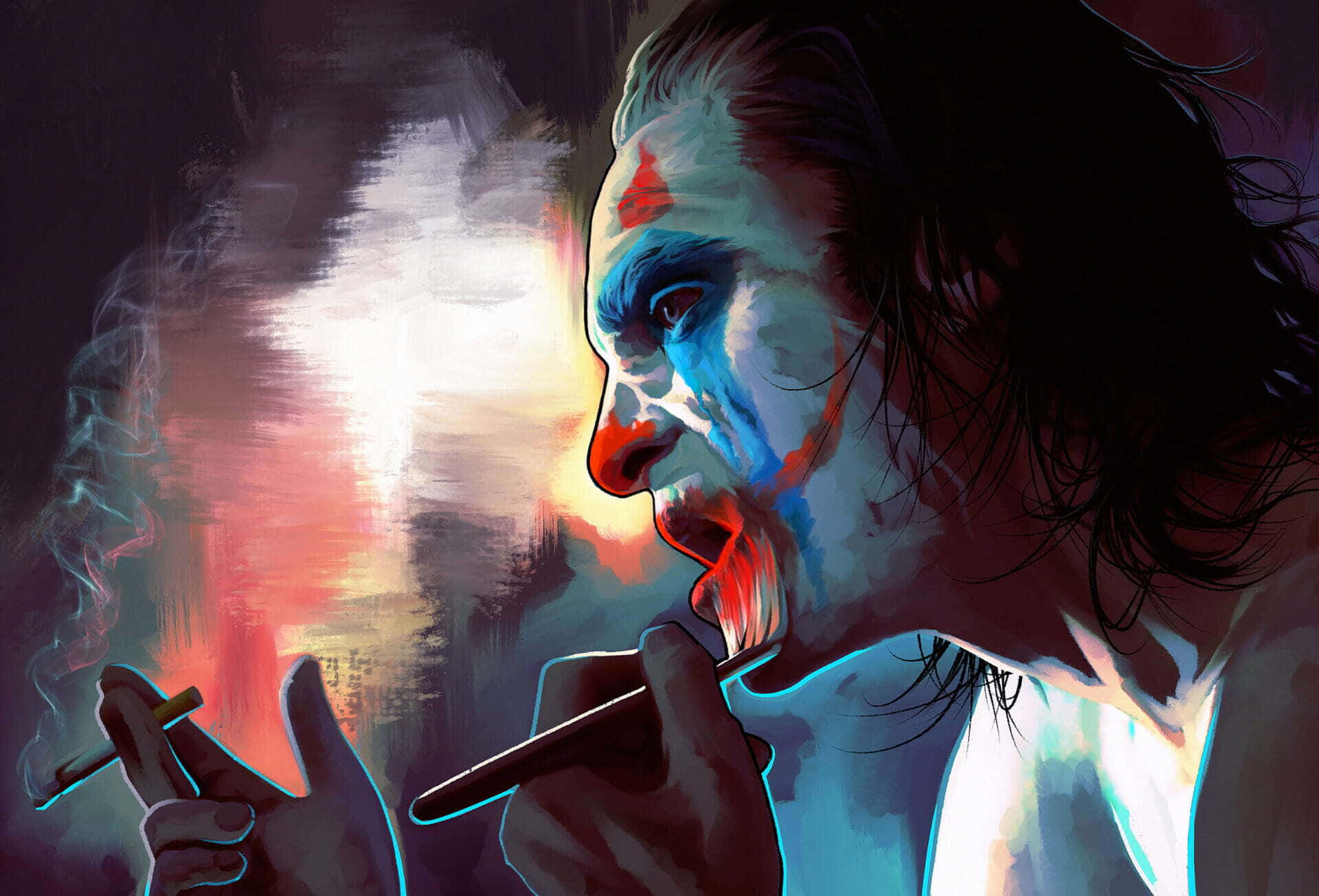 Joker, cigarette, blue, Full HD Desktop Wallpaper