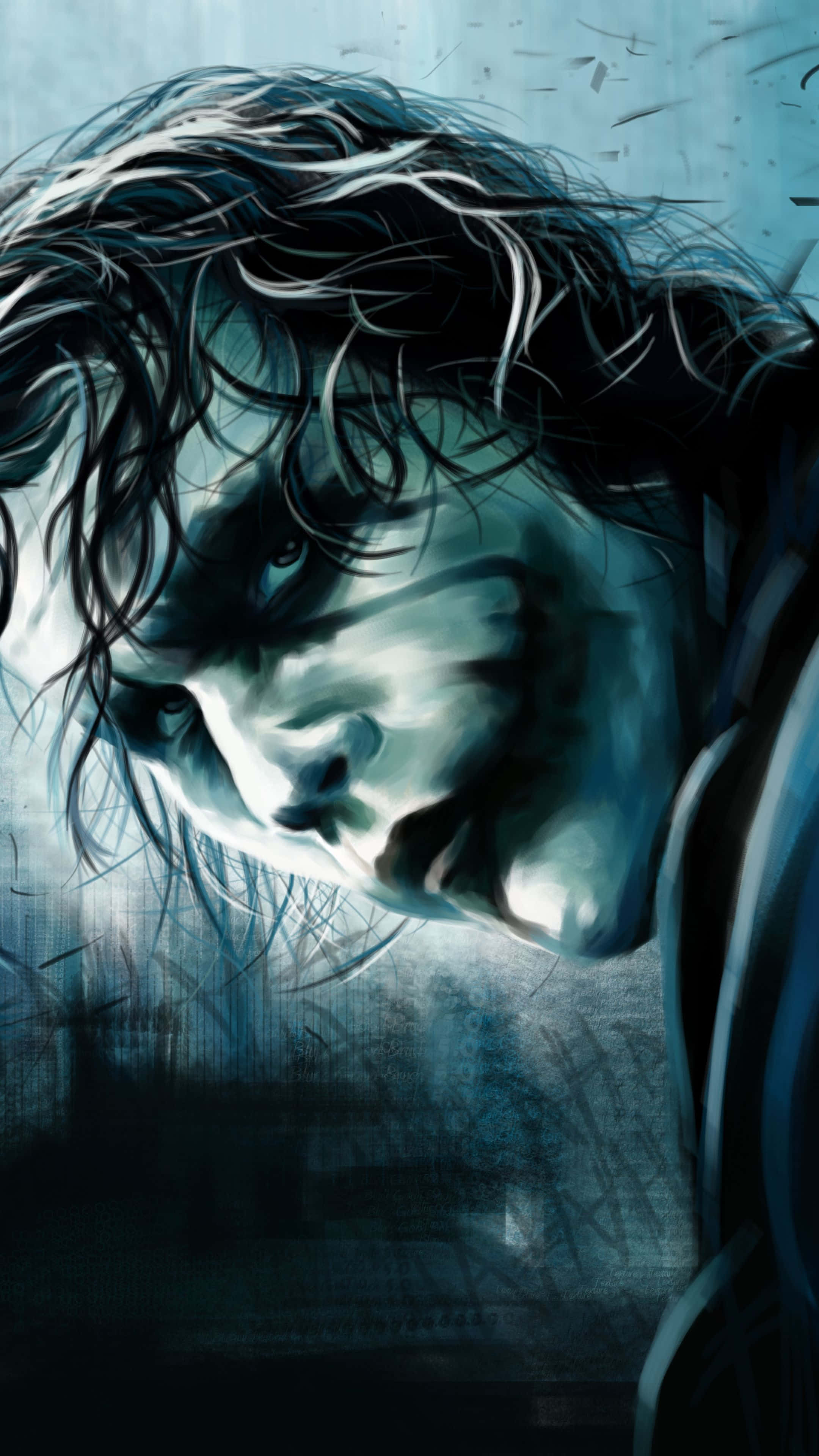 Joker, digital portrait, wild dark hair, 4K Phone Wallpaper