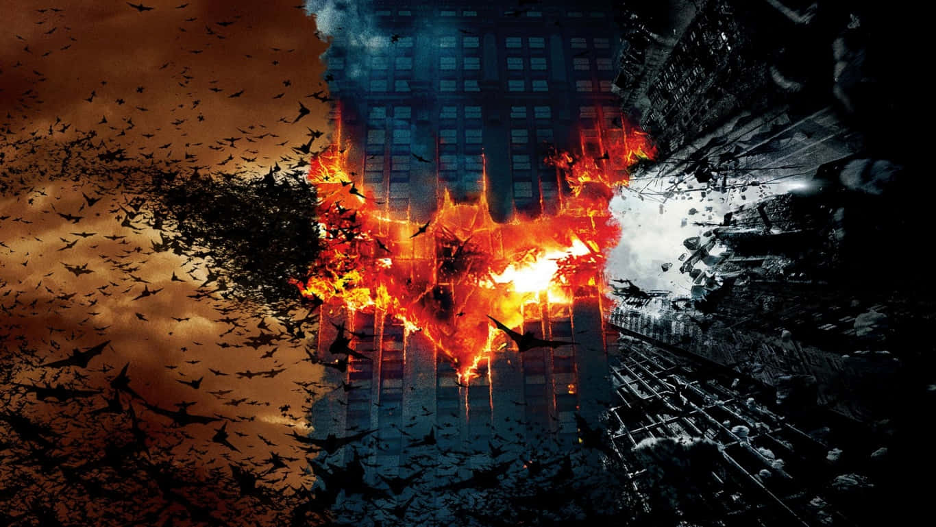 Dark Knight HD, bat symbol, crumbling cityscape, HD Desktop Wallpaper