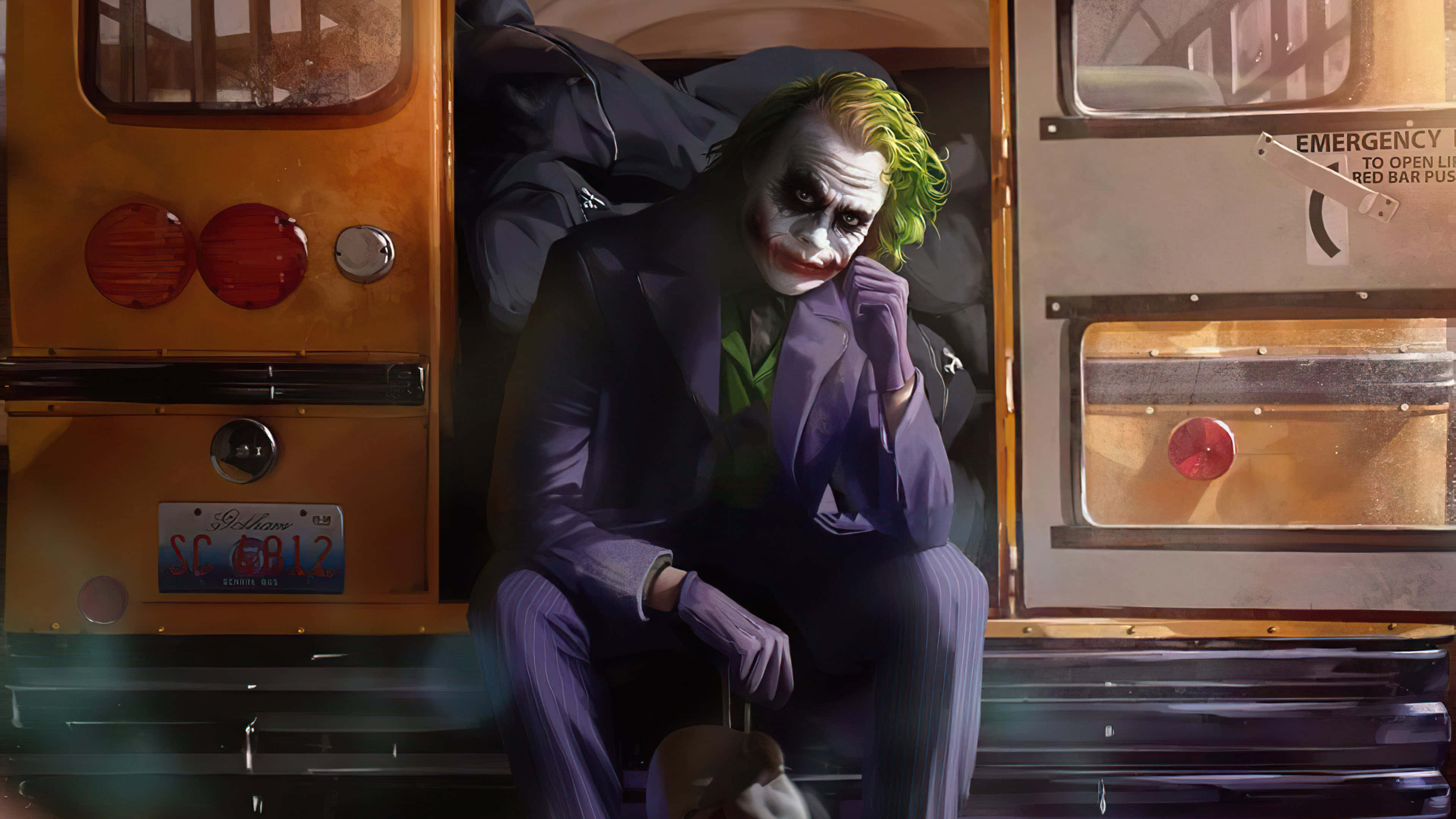 Dark Knight Joker, 4K Ultra HD, yellow school bus, 4K Desktop Wallpaper