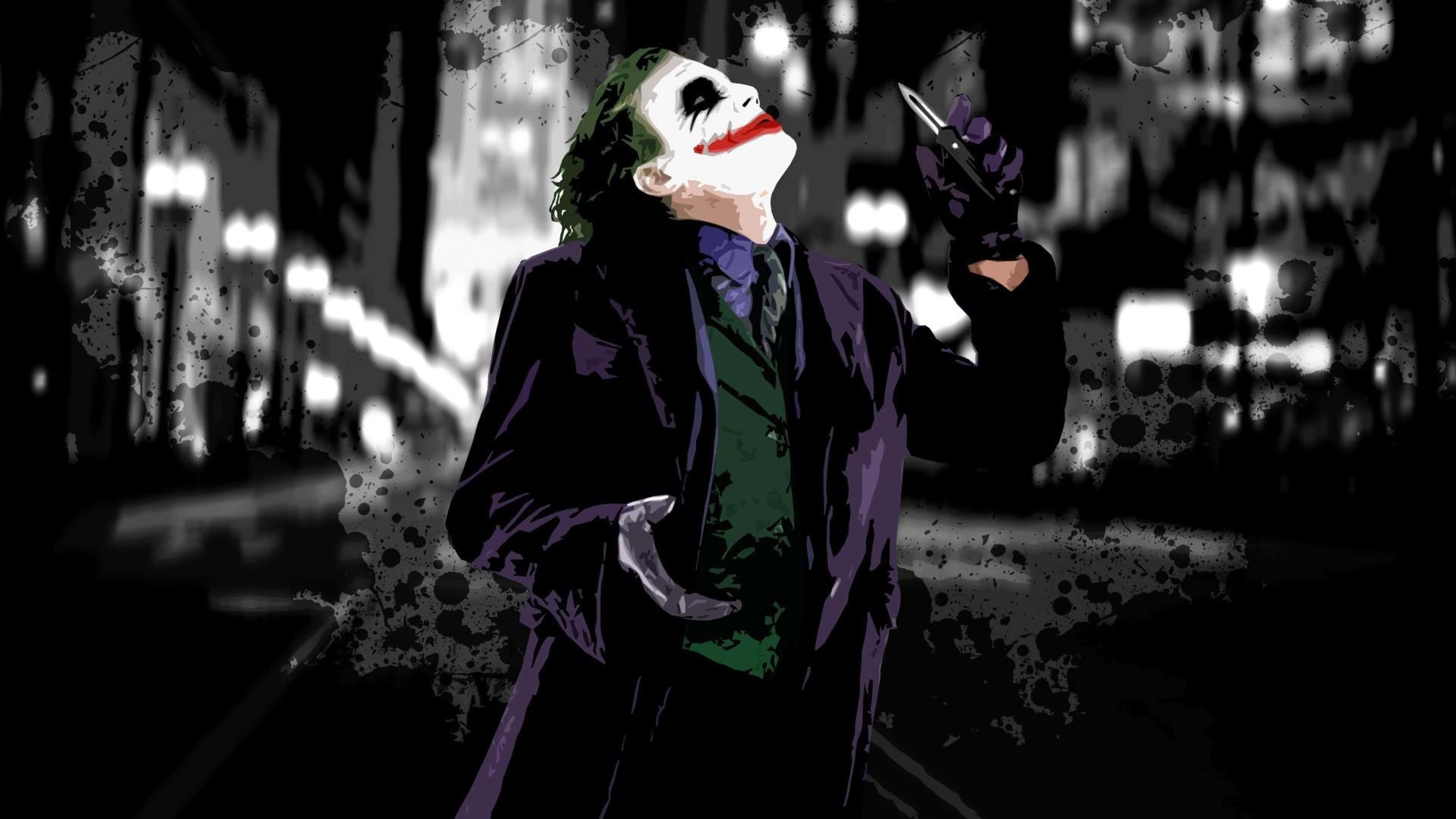 Dark Knight Joker, purple suit, knife, 4K Desktop Wallpaper