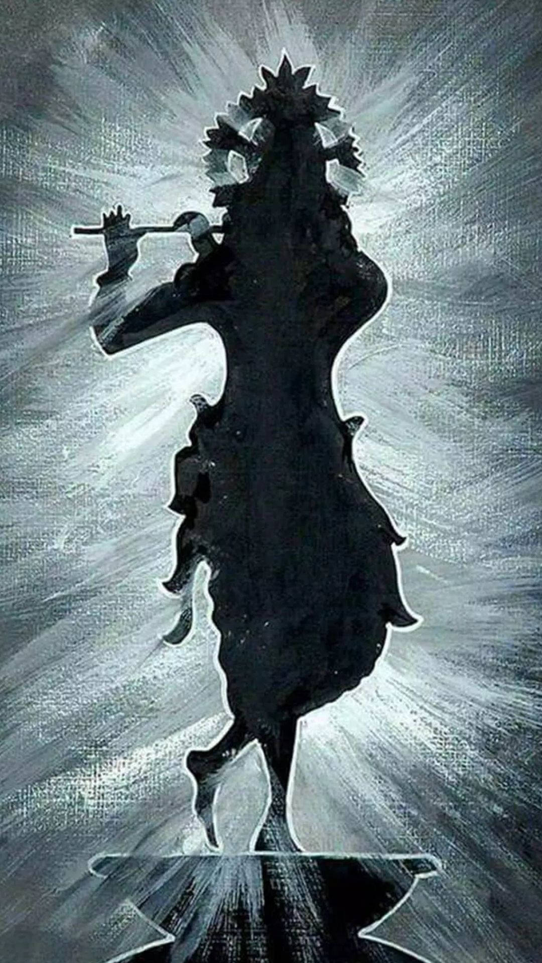 Dark Krishna, flute, silver textured background, Full HD Phone Wallpaper