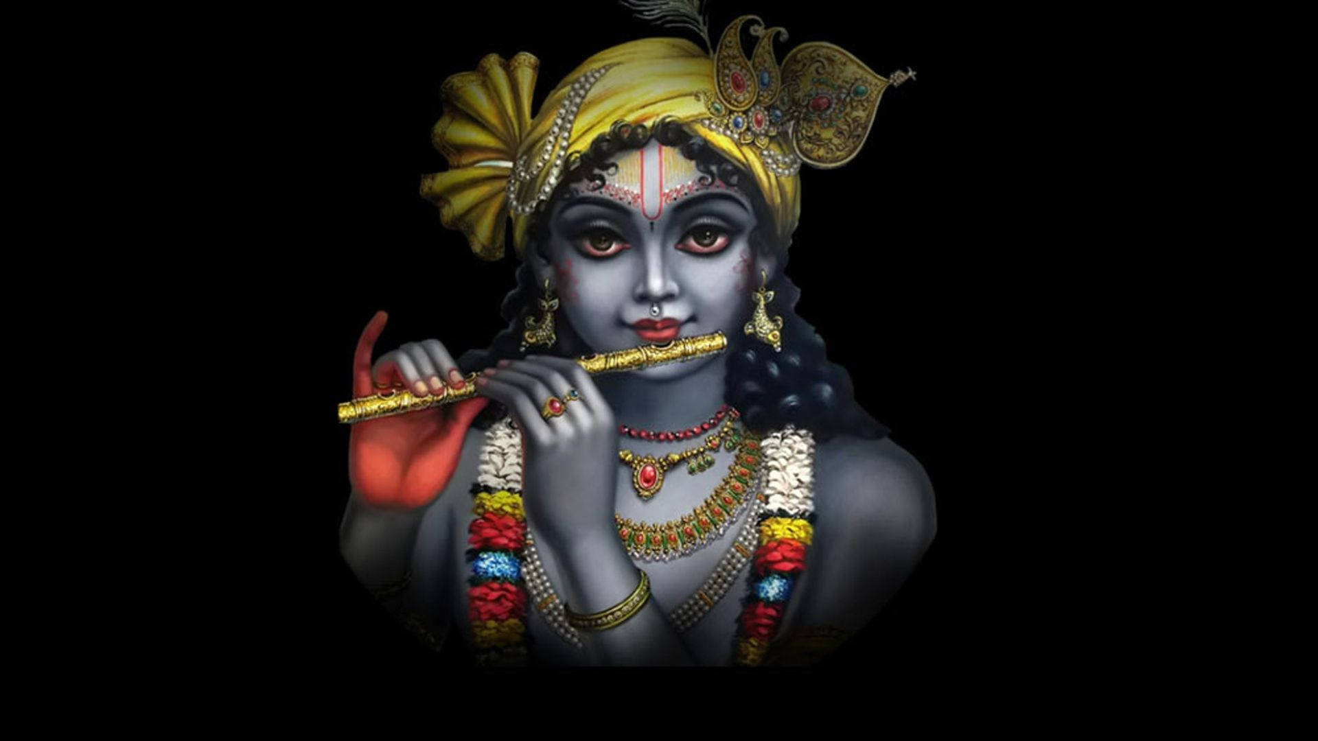 Dark Krishna, flute, blue skin, Full HD Desktop Wallpaper