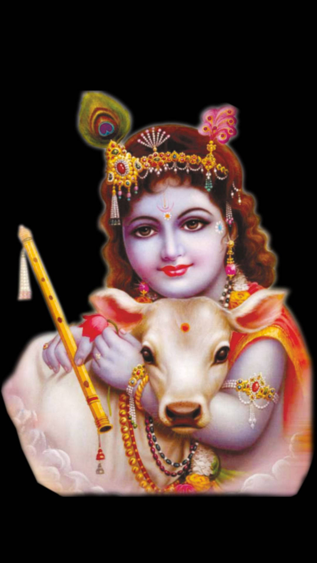 Dark Krishna, flute, cow, Full HD Phone Wallpaper