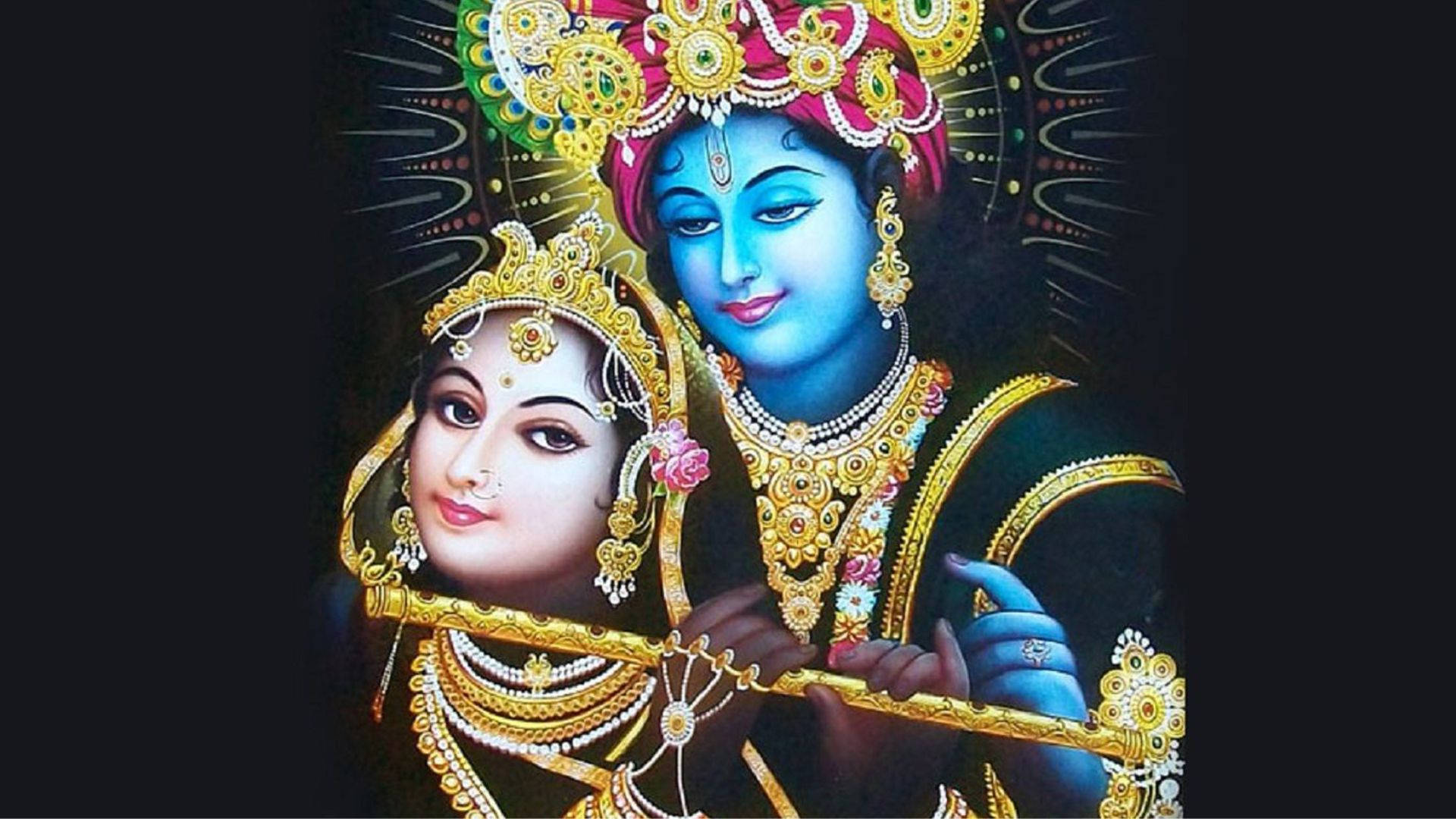 Krishna, flute, golden jewelry, Full HD Desktop Wallpaper