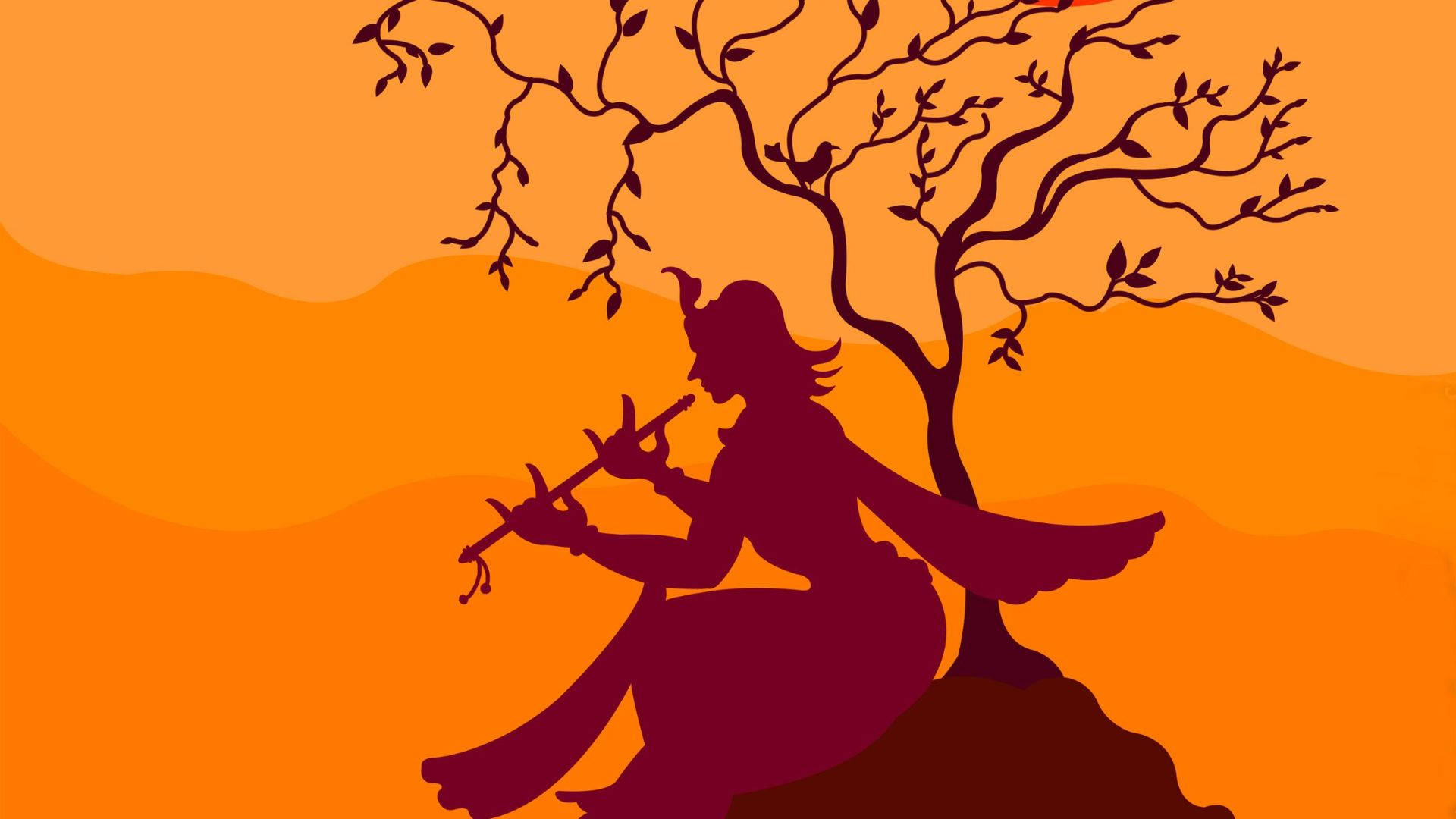 Dark Krishna, silhouette, flute, Full HD Desktop Wallpaper