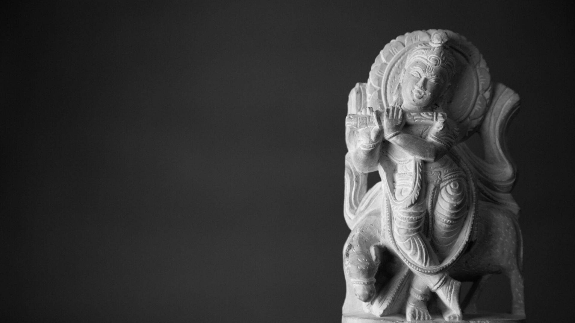 Dark Krishna, gray statue, seated deity, Full HD Desktop Wallpaper