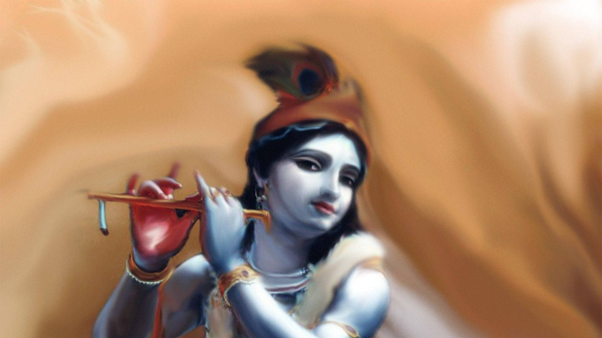 Dark Krishna, flute, blue-skinned, Full HD Desktop Wallpaper