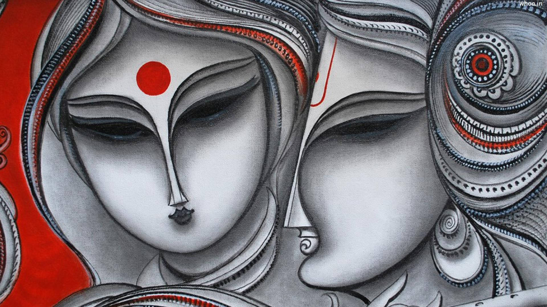 Dark Krishnas Ladies, serene faces, intricate swirling patterns, Full HD Desktop Wallpaper