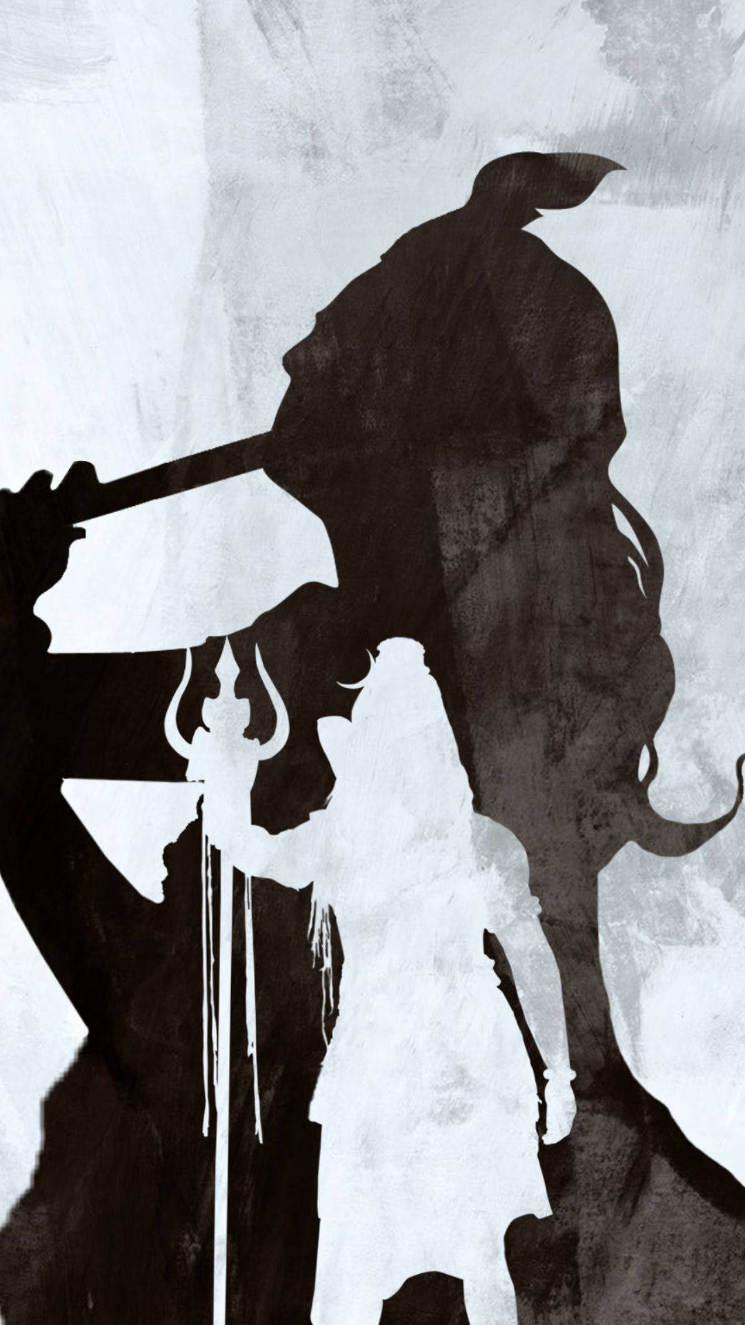 Dark Krishna, black and white silhouette, trident, Full HD Phone Wallpaper