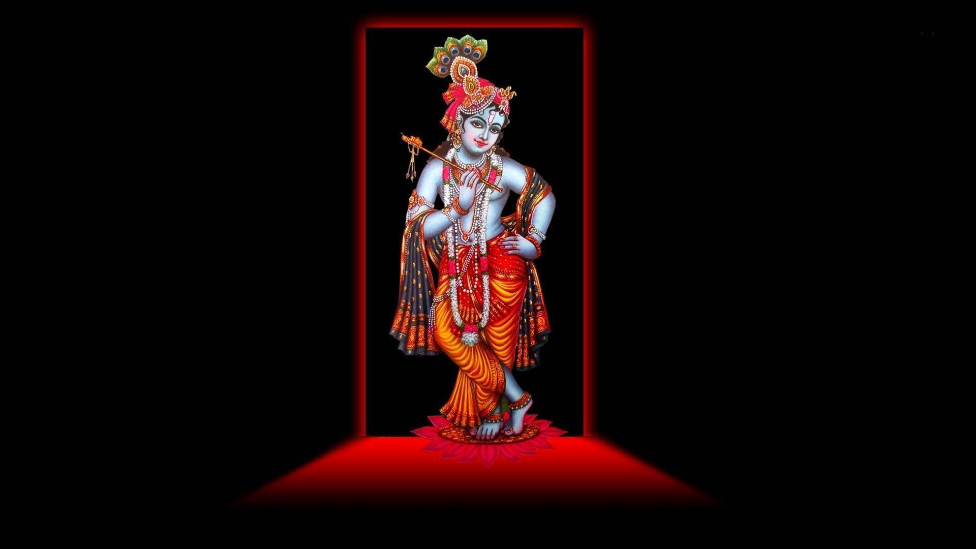 Dark Krishna, blue-skinned deity, peacock crown, Full HD Desktop Wallpaper