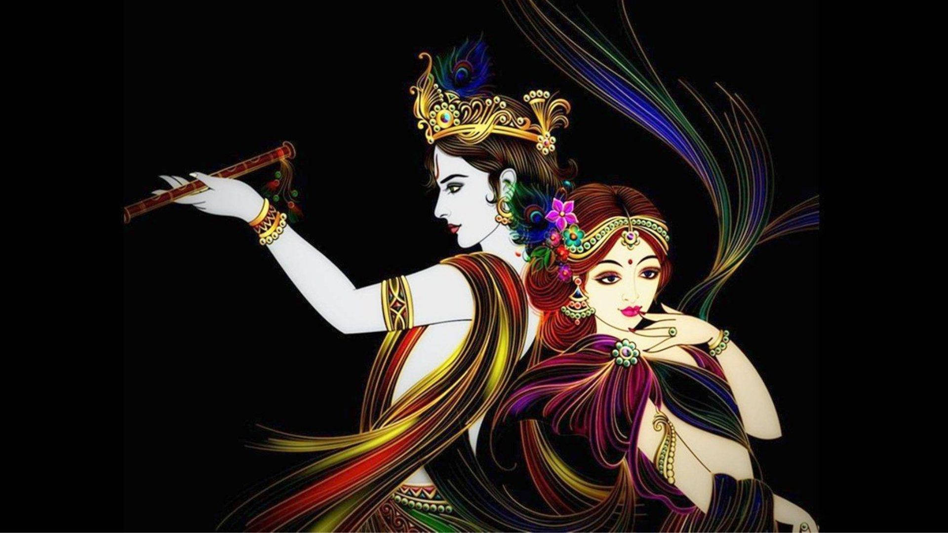 Dark Krishna, vibrant flowing robes, ornate crowns, Full HD Desktop Wallpaper