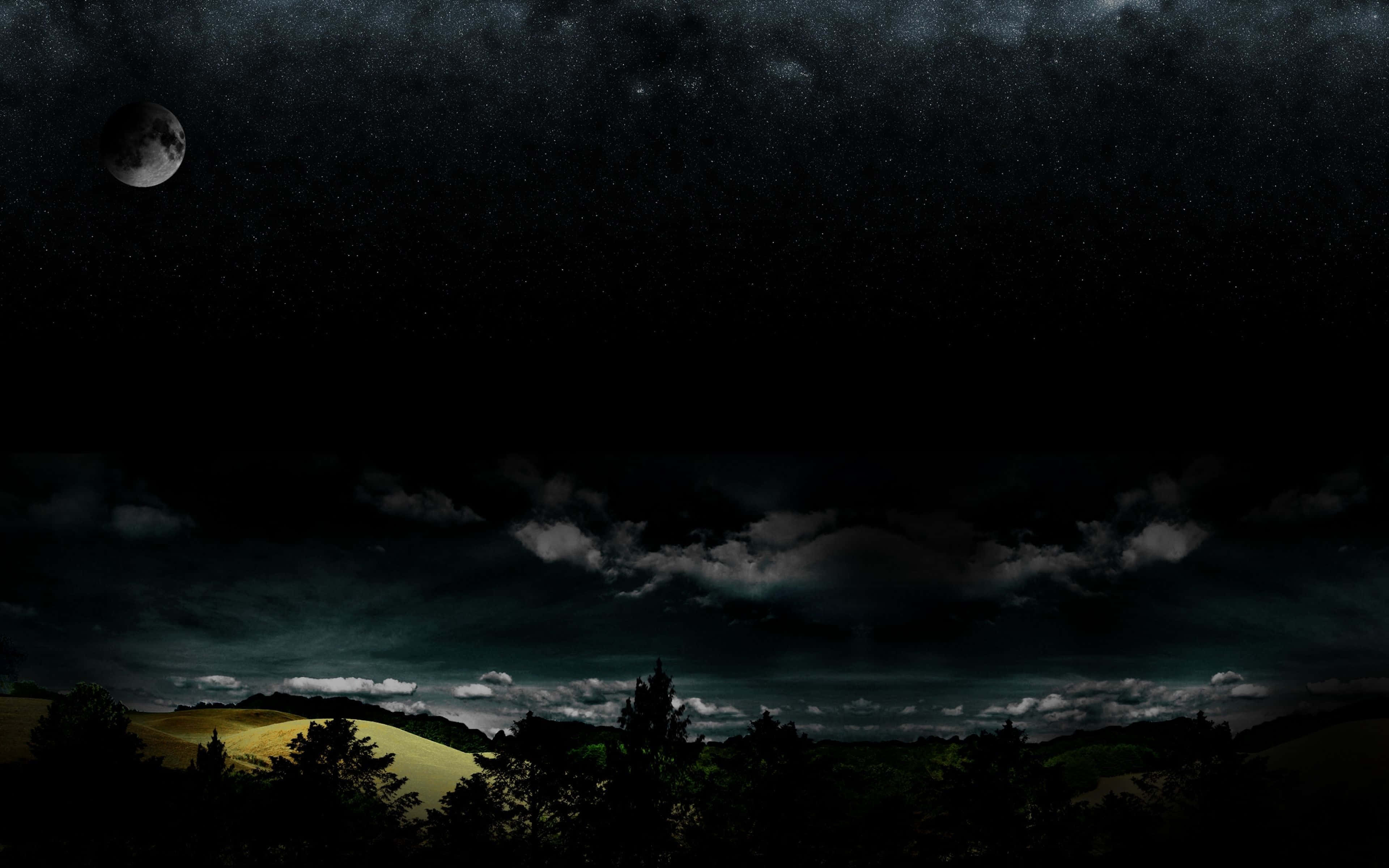 Dark Landscape, moonlit night sky, stars, 4K Desktop Wallpaper