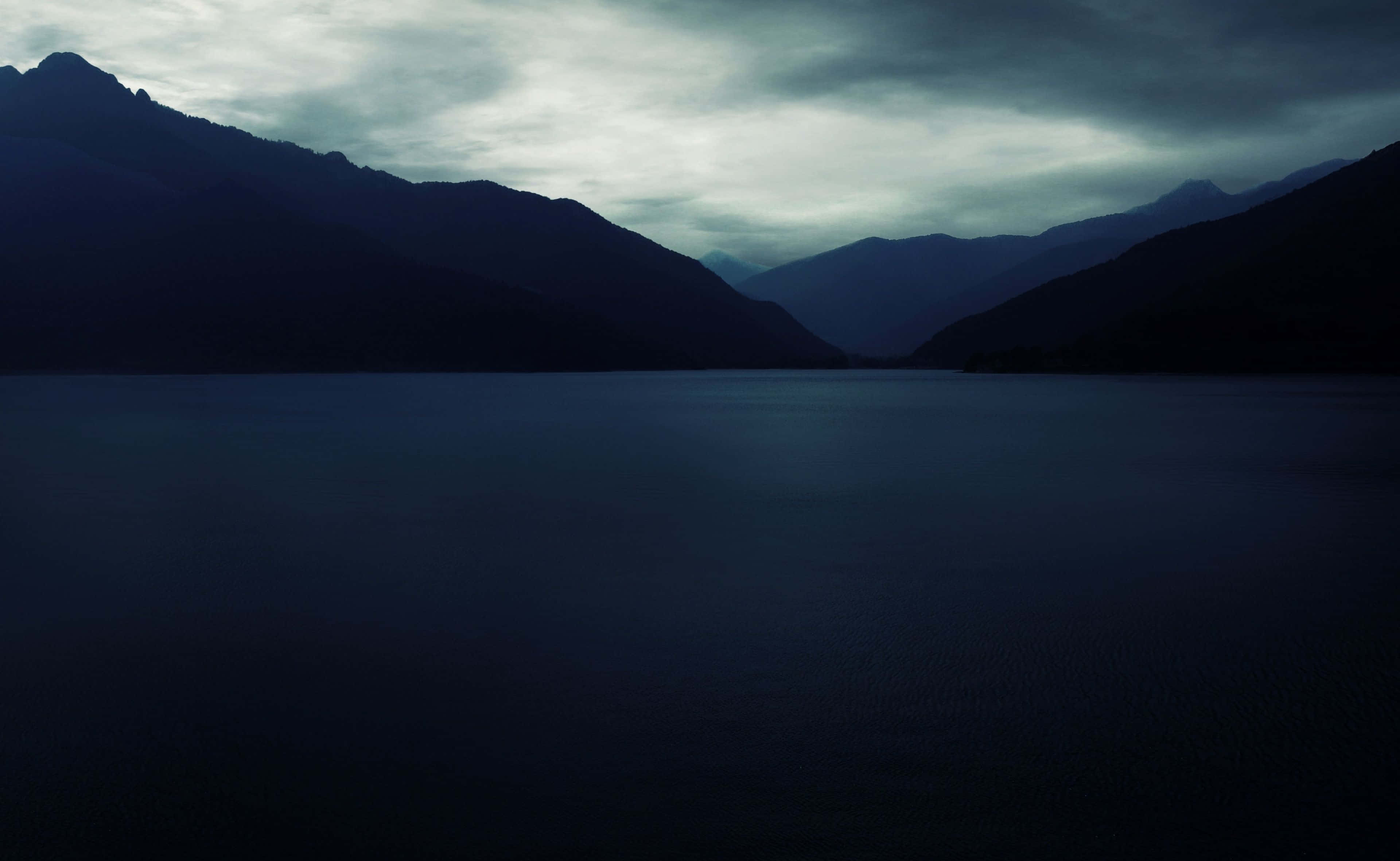 Dark Mountain, night, dark tranquil lake, 4K Desktop Wallpaper