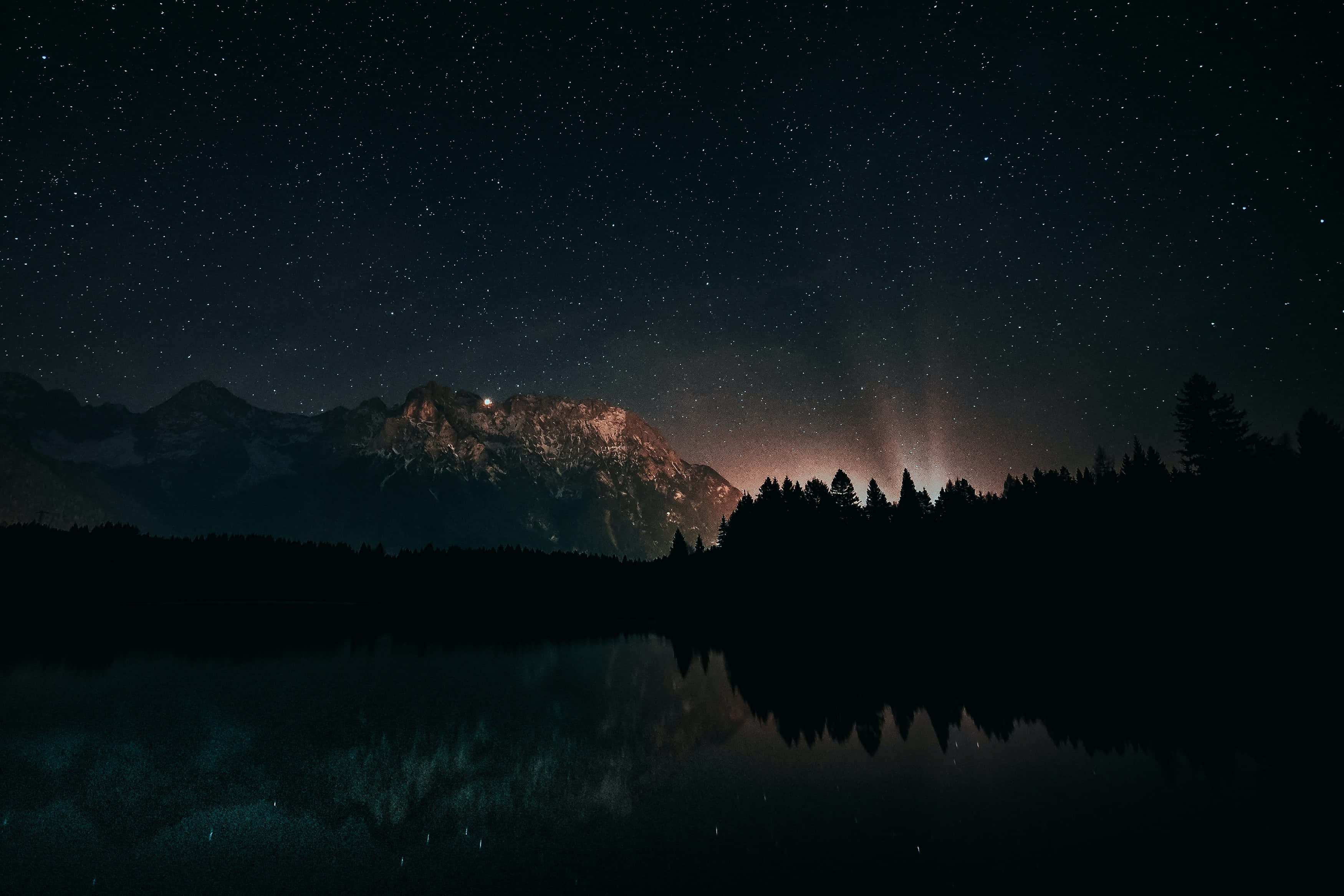 Dark Landscape, starry night sky, calm lake, 2K Desktop Wallpaper