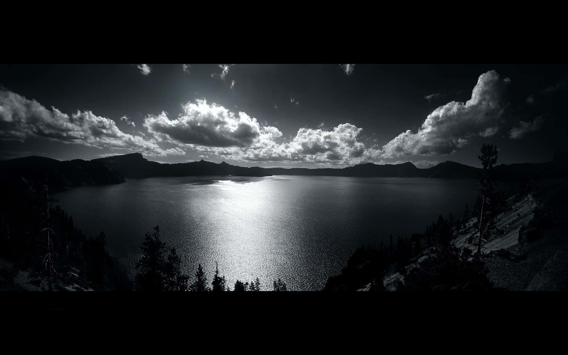 dark landscape, black and white panorama, vast lake, Full HD Desktop Wallpaper