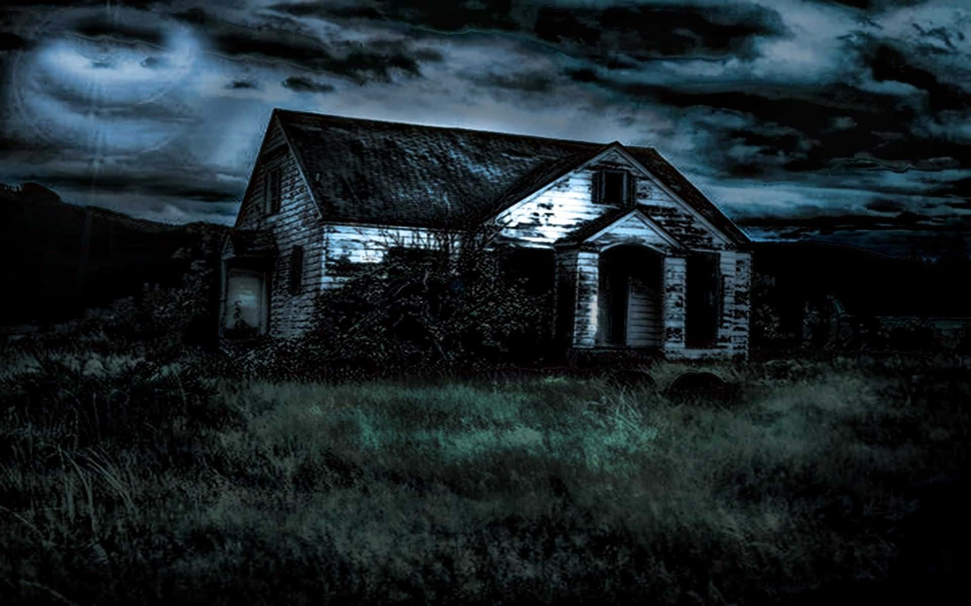abandoned house, stormy night sky, glowing moonlight, Full HD Desktop Wallpaper