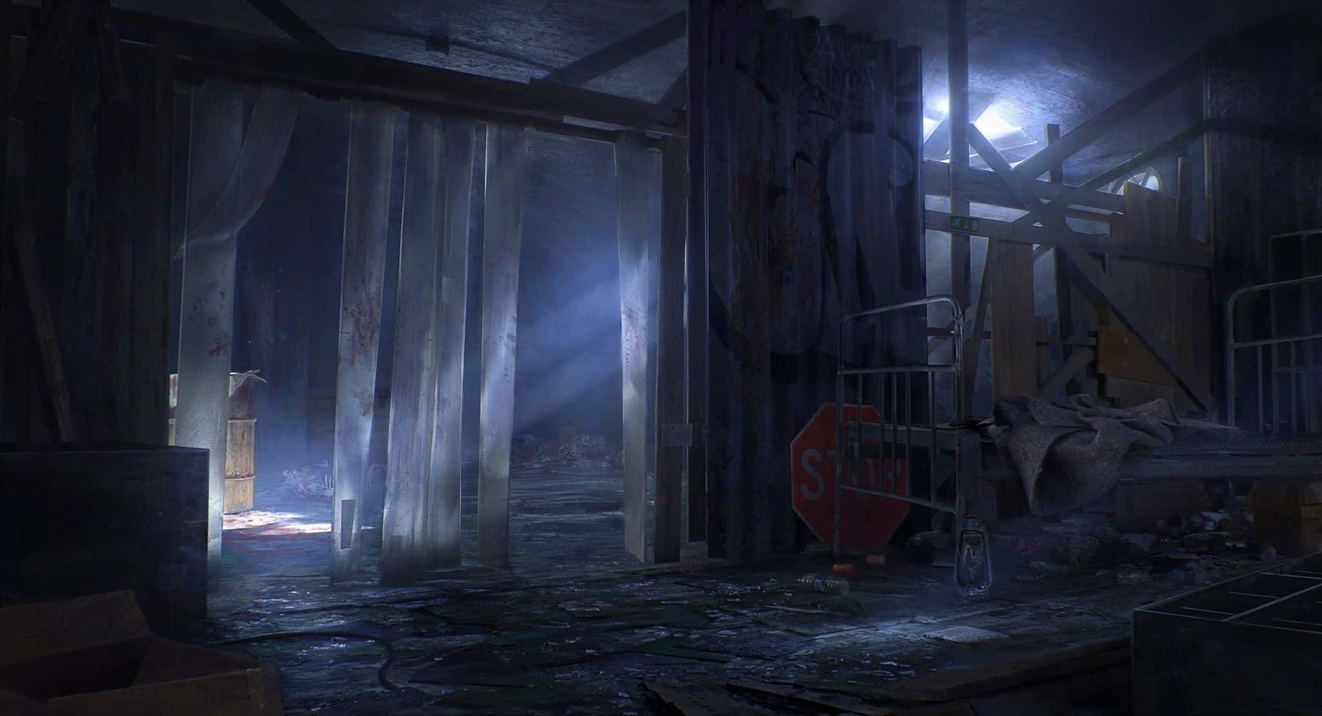 abandoned warehouse, broken beams, dust motes, Full HD Desktop Wallpaper