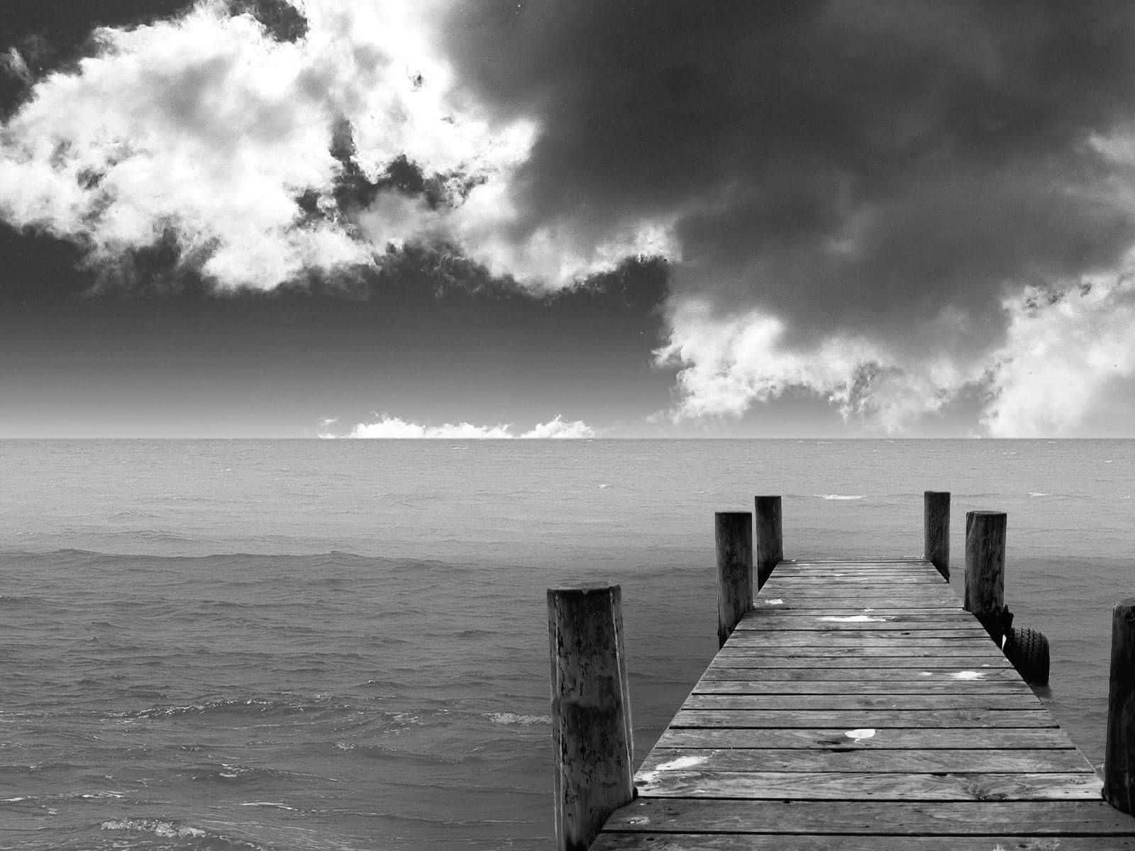 Dark Landscape, wooden pier, calm sea, HD Desktop Wallpaper