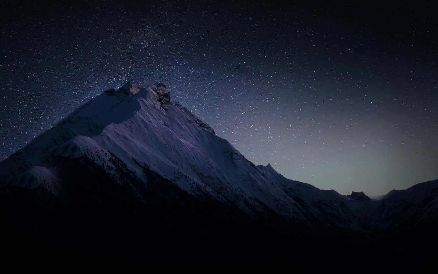 Dark Landscape, snow-capped mountain peak, star-filled night sky, HD Desktop Wallpaper