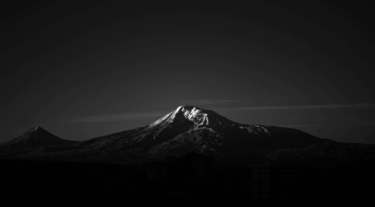 dark mountain, black and white mountain silhouette, snow-capped peak, SD Desktop Wallpaper