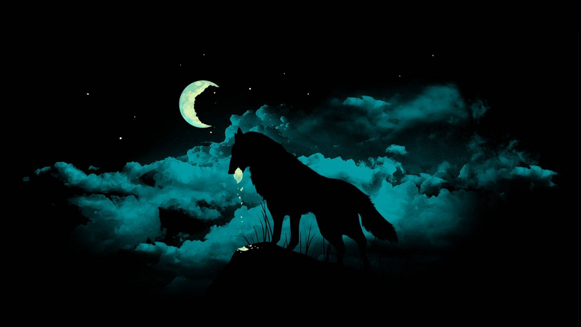 Dark Laptop, wolf, cliff, Full HD Desktop Wallpaper
