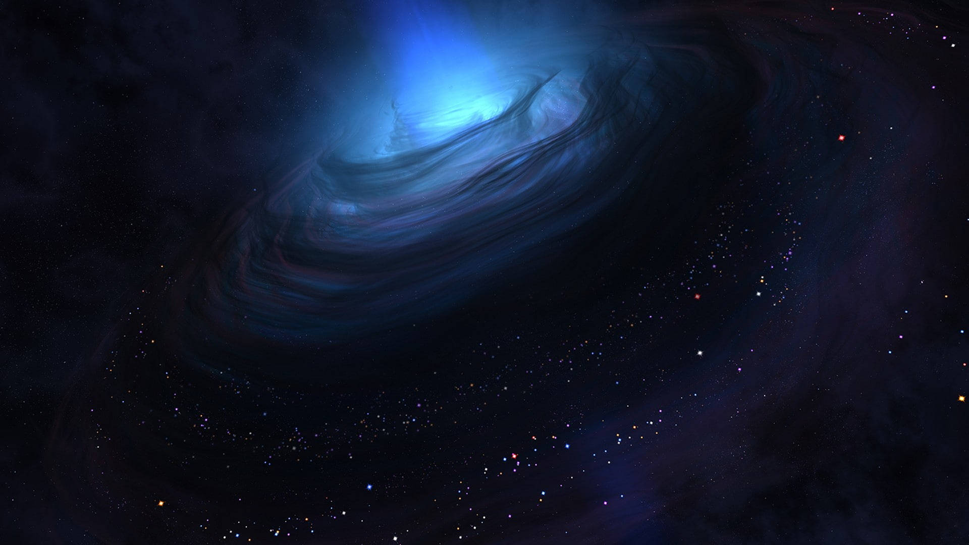 galaxy, blue spiral galaxy, starfield, Full HD Desktop Wallpaper