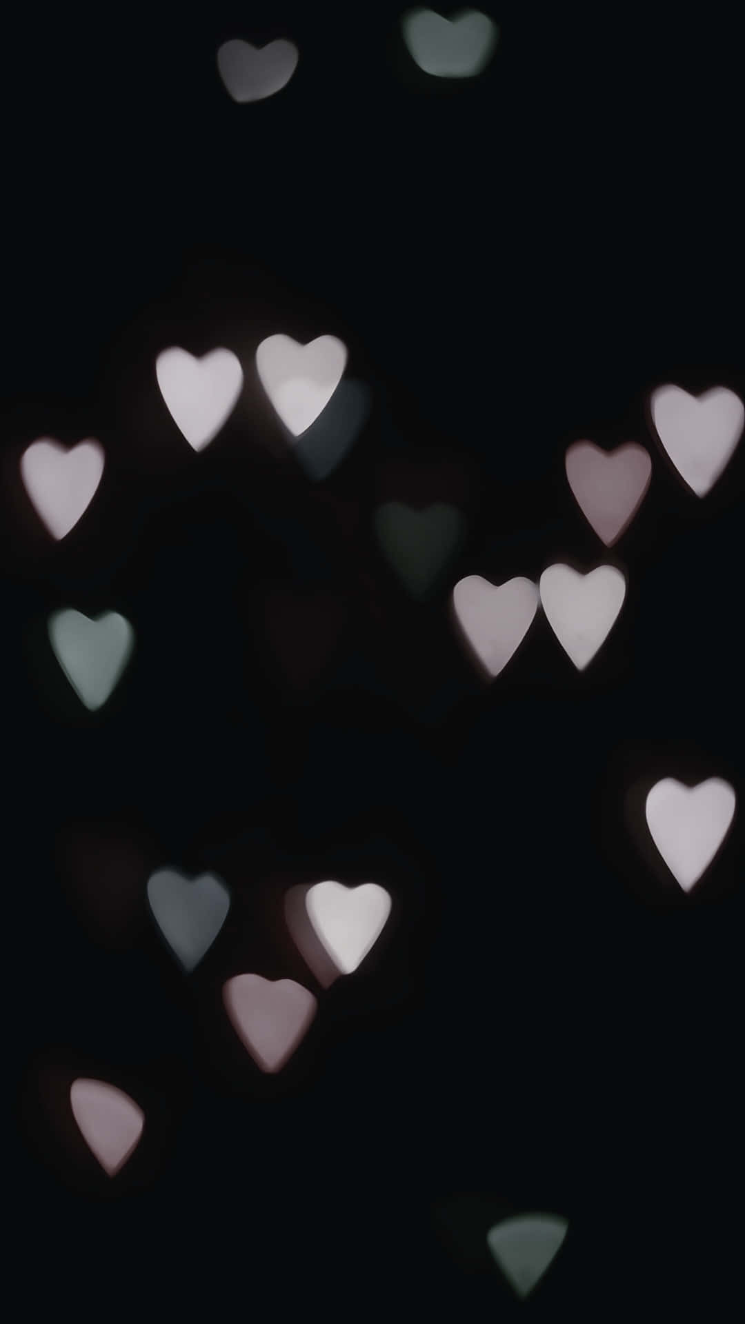 Dark Love, heart-shaped bokeh lights, deep black background, Full HD Phone Wallpaper