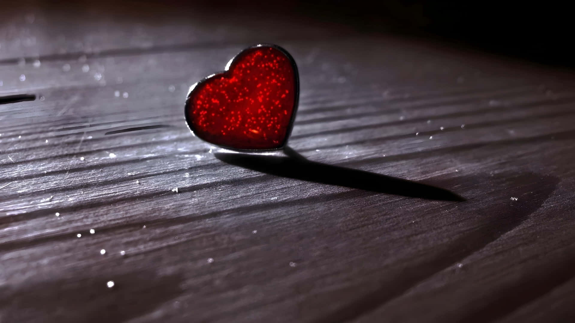 Dark Love, red heart pin, dark wooden surface, Full HD Desktop Wallpaper