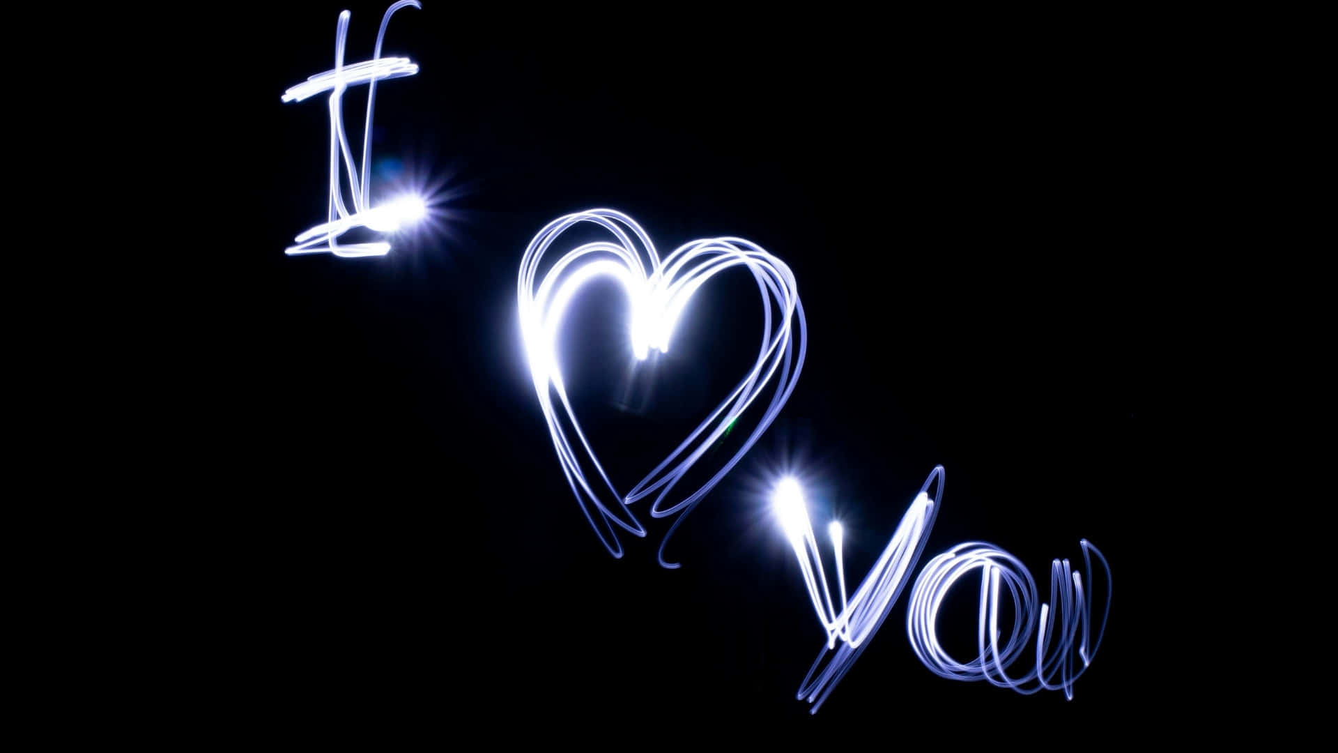 Dark Love, I love you, bright blue light trails, Full HD Desktop Wallpaper