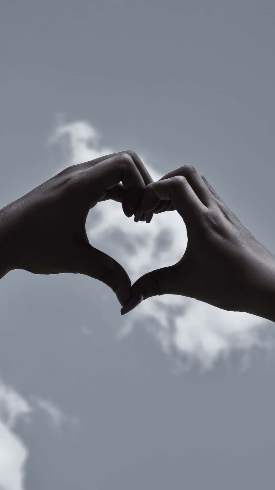 Dark Love, heart shape, cloudy gray sky, Full HD Phone Wallpaper